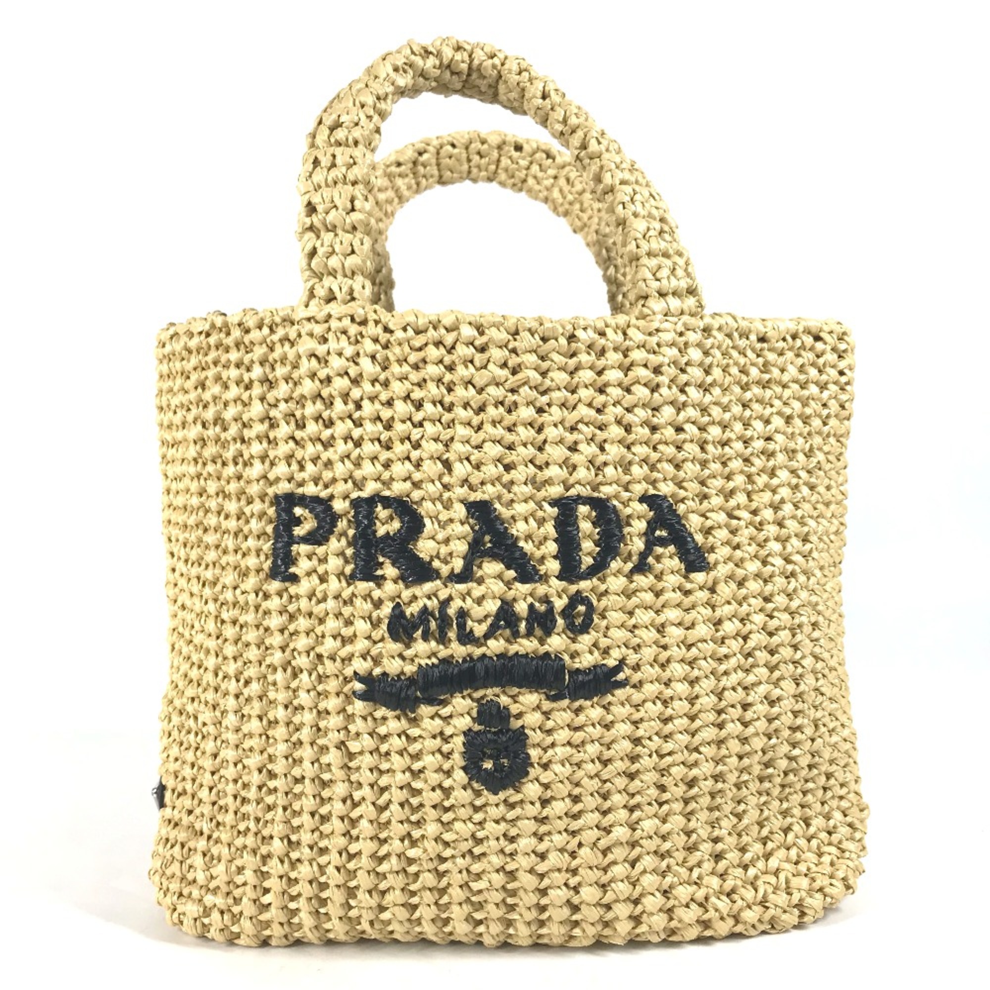 PRADA 1BG422 Basket Bag Straw Bag Tote Bag Hand Bag natural Beige