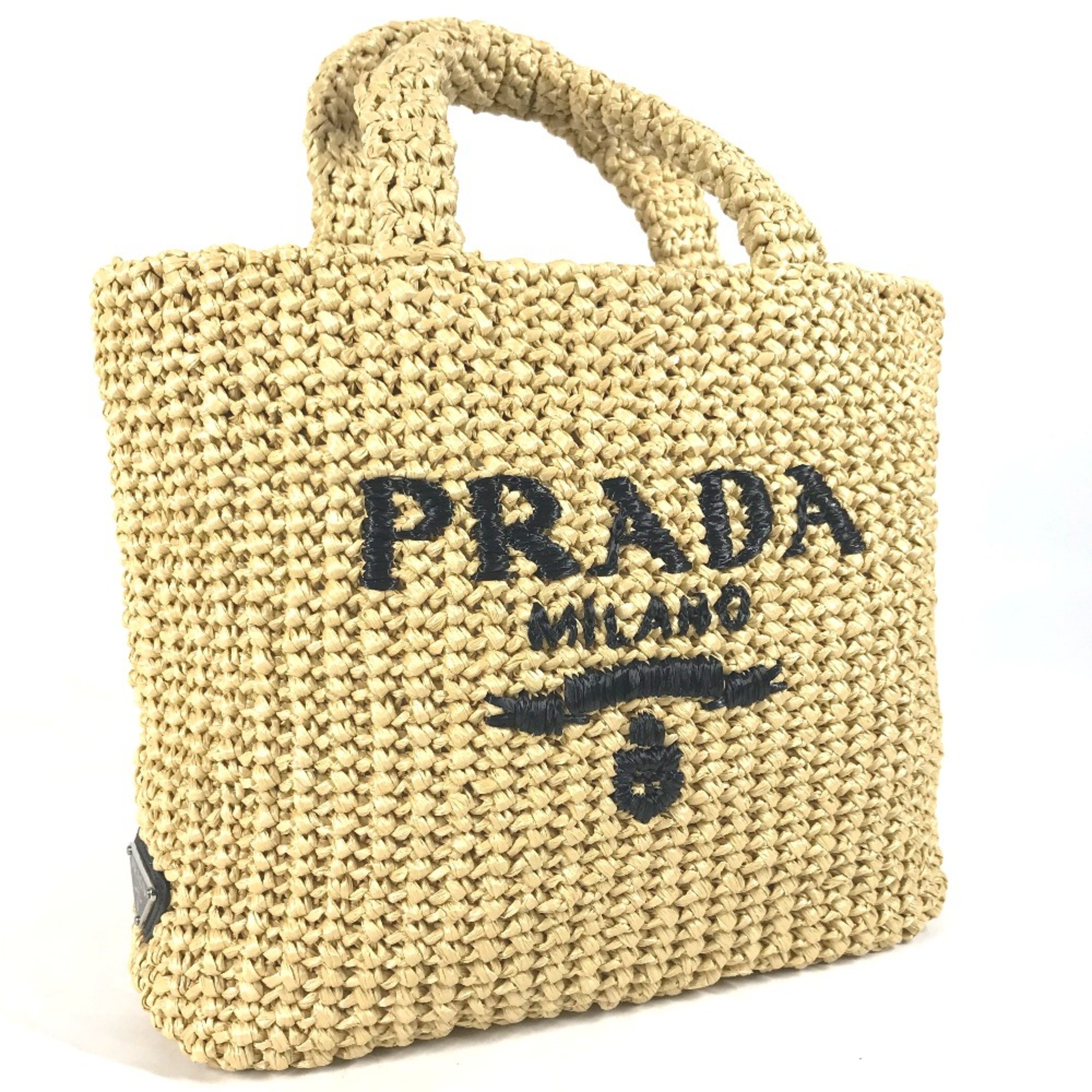 PRADA 1BG422 Basket Bag Straw Bag Tote Bag Hand Bag natural Beige