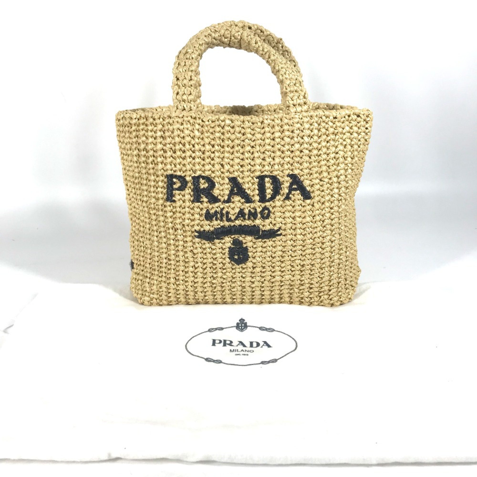 PRADA 1BG422 Basket Bag Straw Bag Tote Bag Hand Bag natural Beige