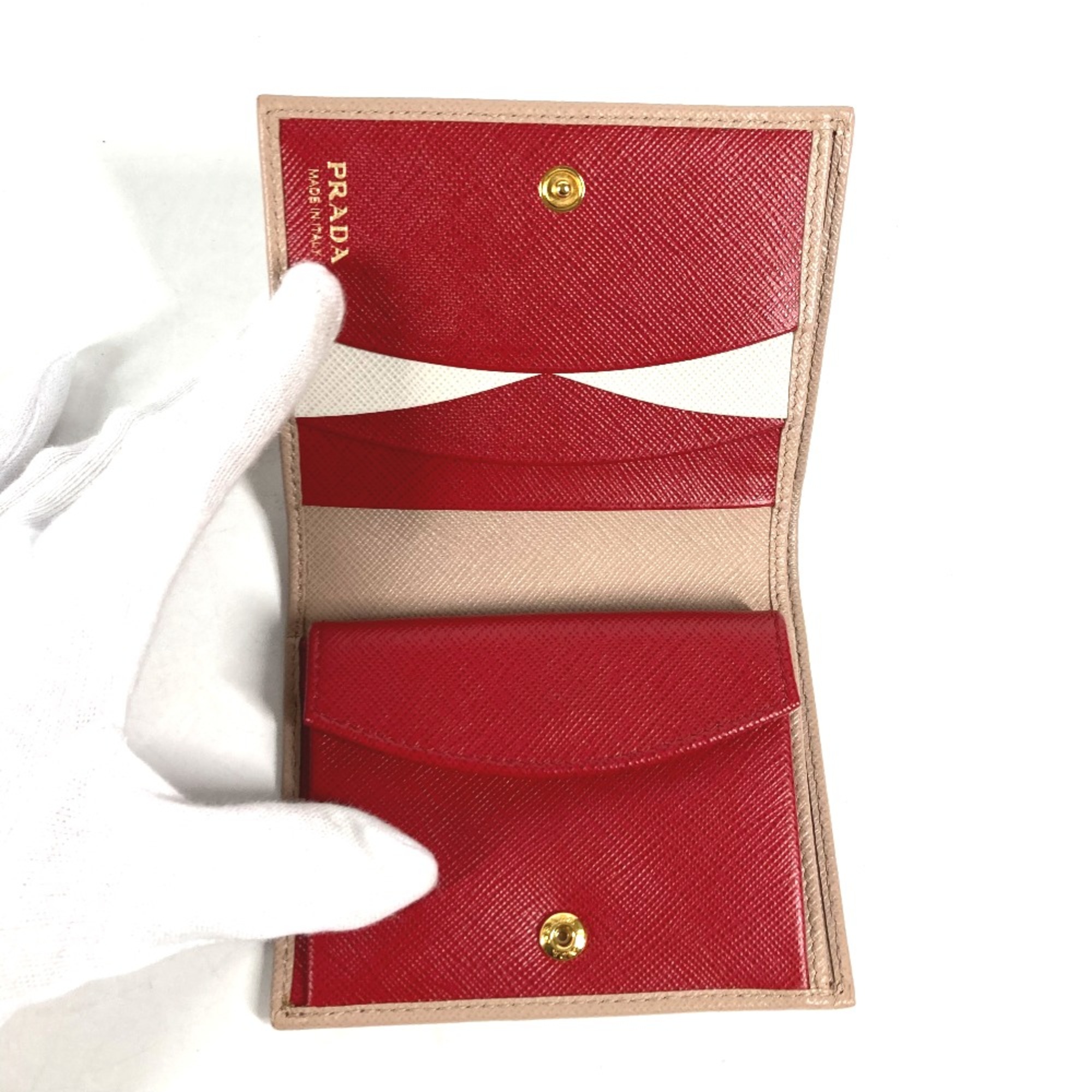 PRADA 1MV204 Compact wallet Bicolor Folded wallet Beige Red