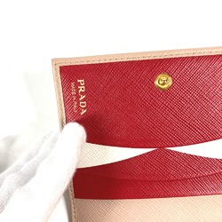 PRADA 1MV204 Compact wallet Bicolor Folded wallet Beige Red