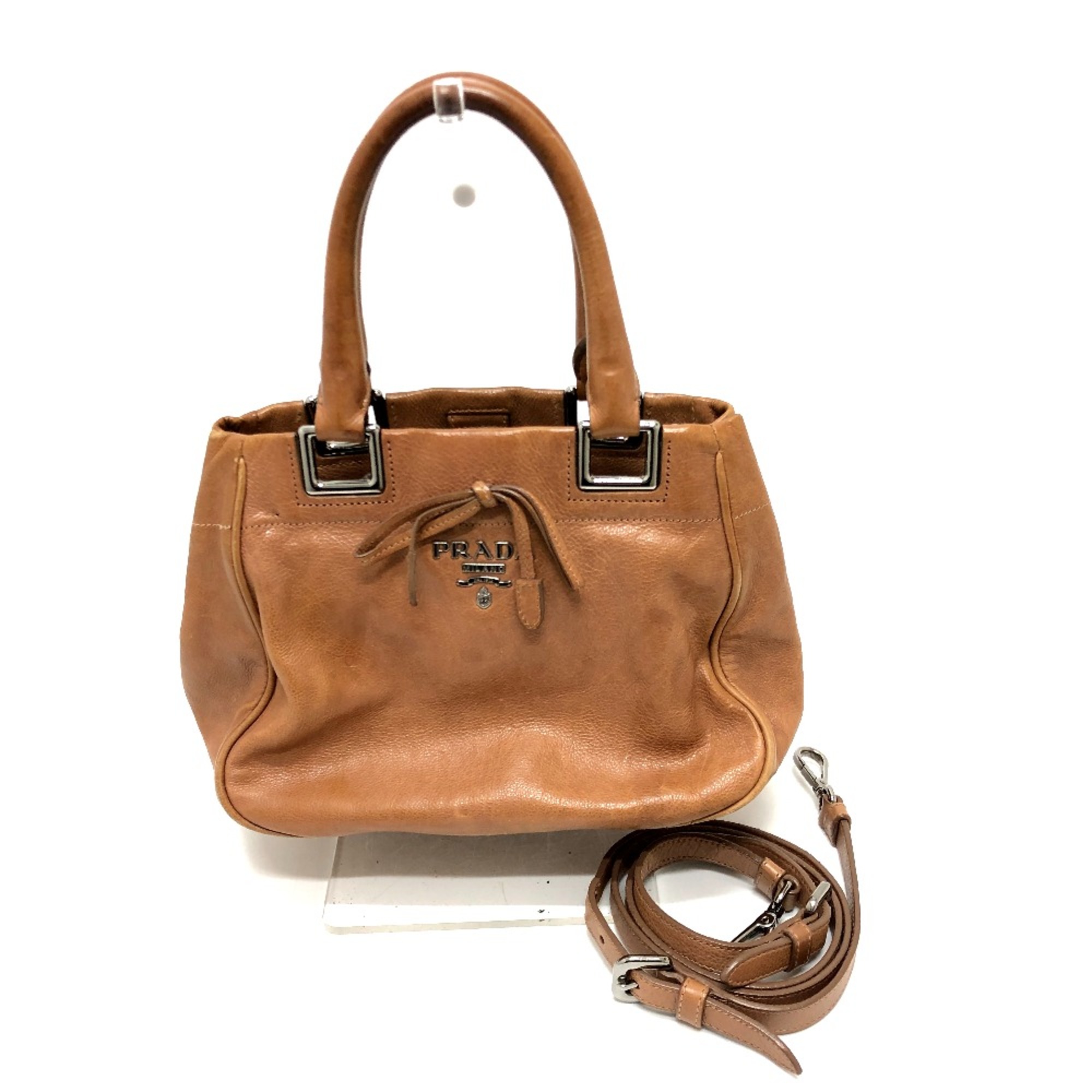 PRADA 2WAY Bag Shoulder Bag Bag Hand Bag Brown SilverHardware