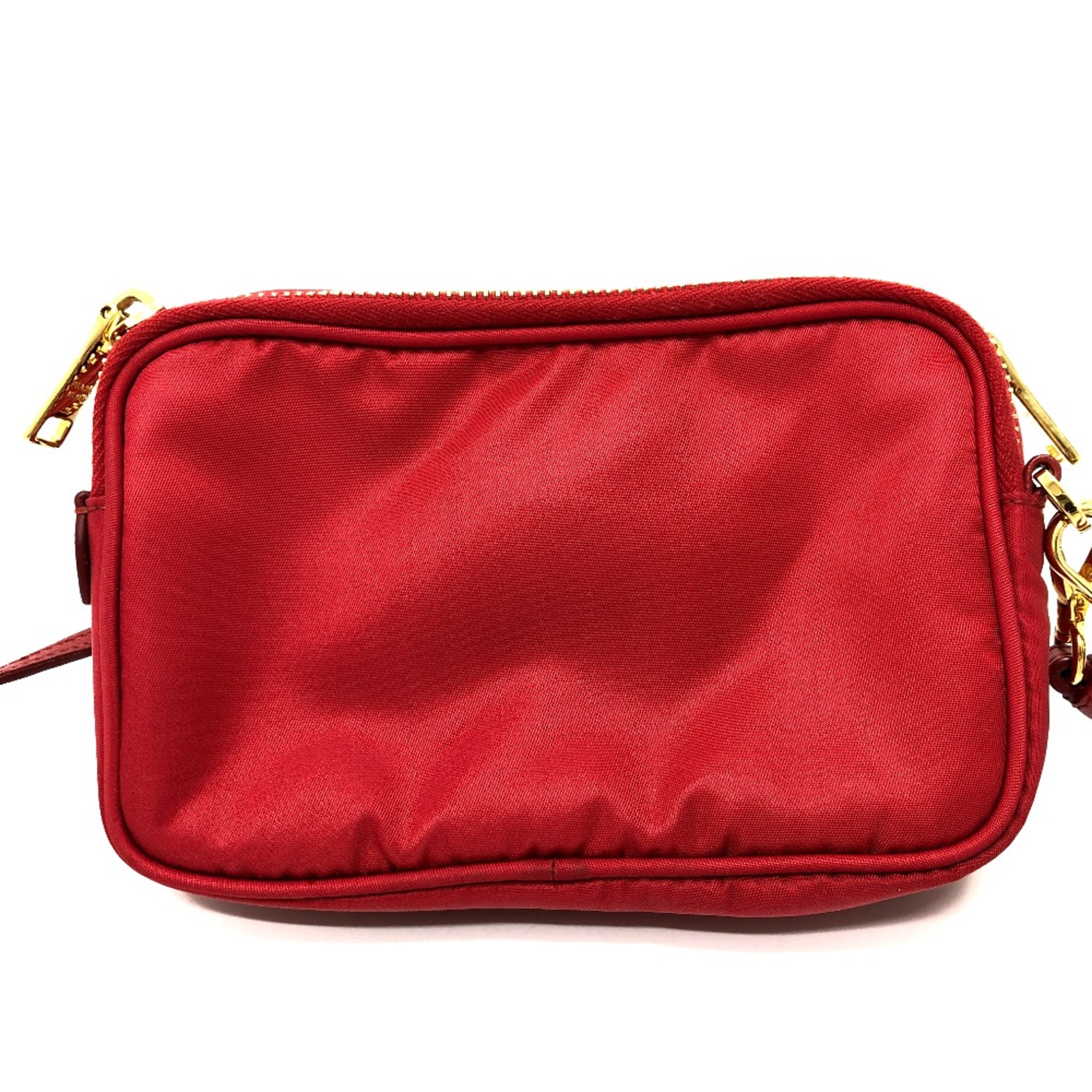 PRADA triangle logo triangle logo plate Crossbody Pochette Shoulder Bag Red