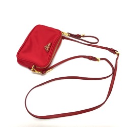 PRADA triangle logo triangle logo plate Crossbody Pochette Shoulder Bag Red