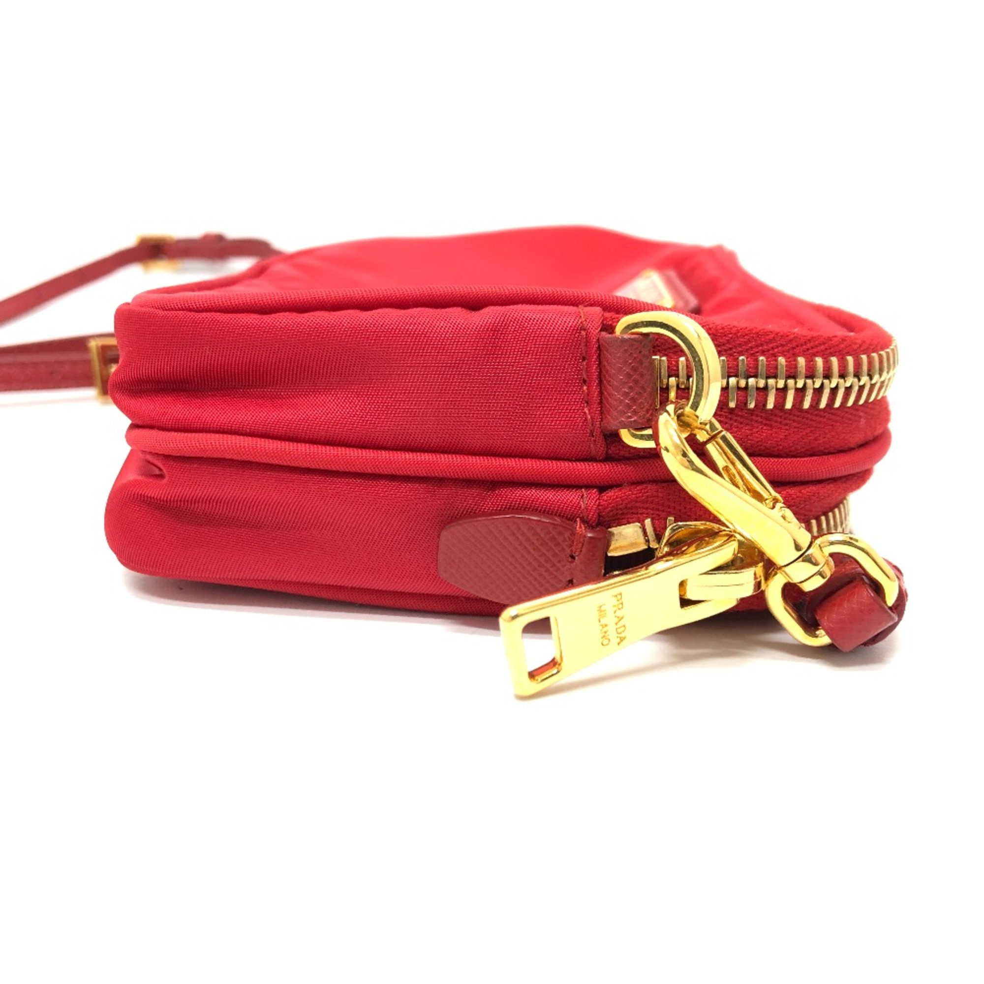 PRADA triangle logo triangle logo plate Crossbody Pochette Shoulder Bag Red