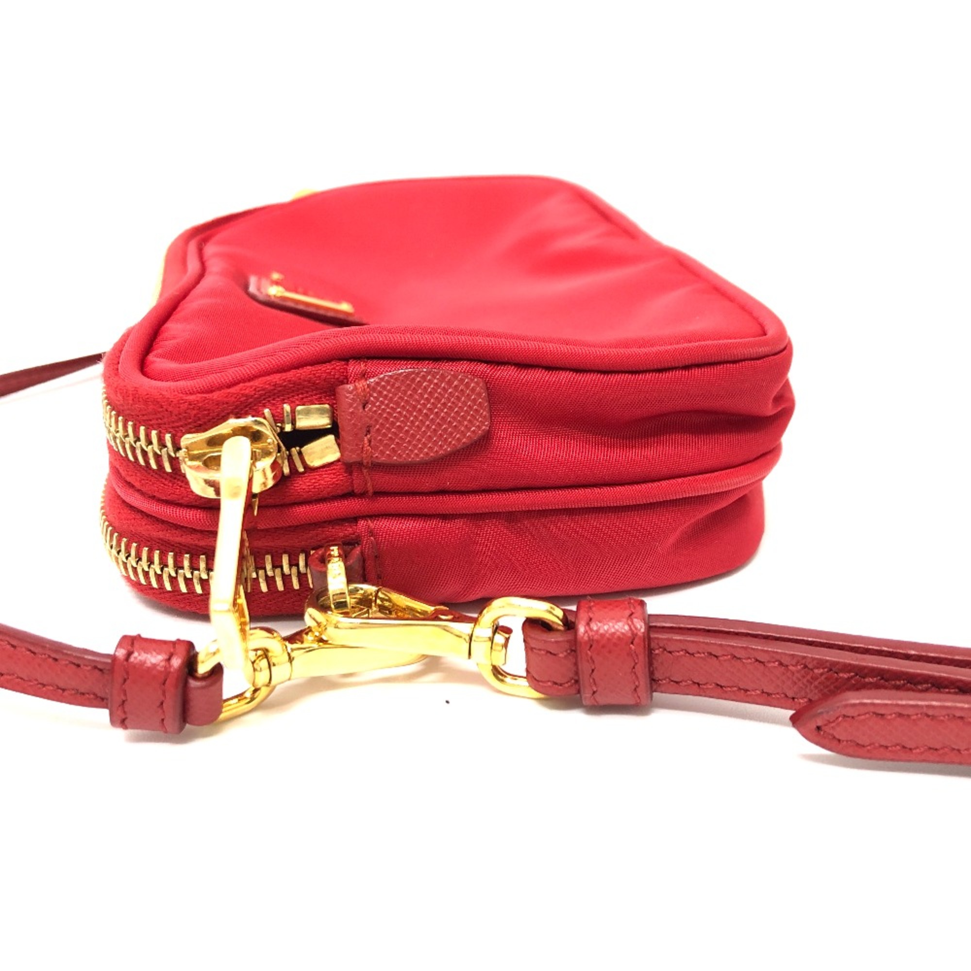 PRADA triangle logo triangle logo plate Crossbody Pochette Shoulder Bag Red