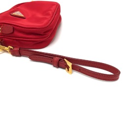 PRADA triangle logo triangle logo plate Crossbody Pochette Shoulder Bag Red