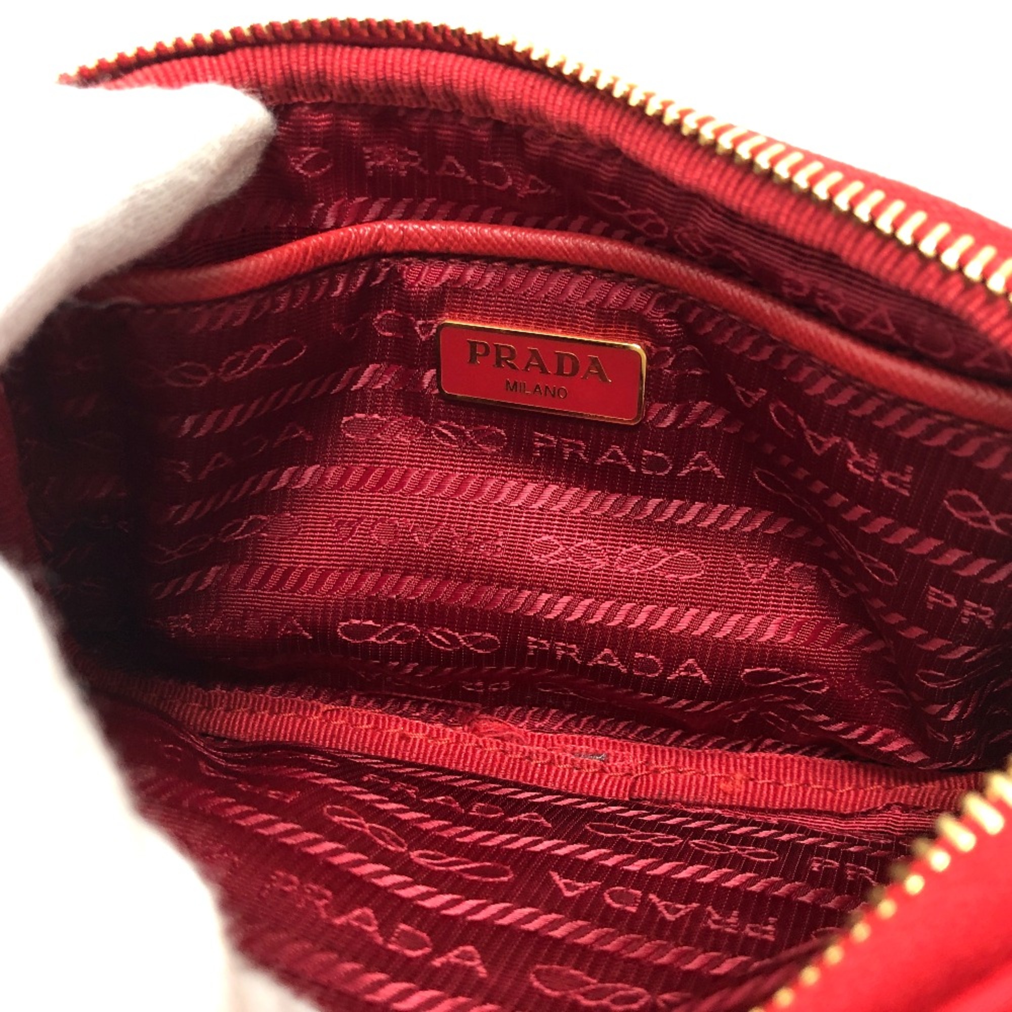 PRADA triangle logo triangle logo plate Crossbody Pochette Shoulder Bag Red