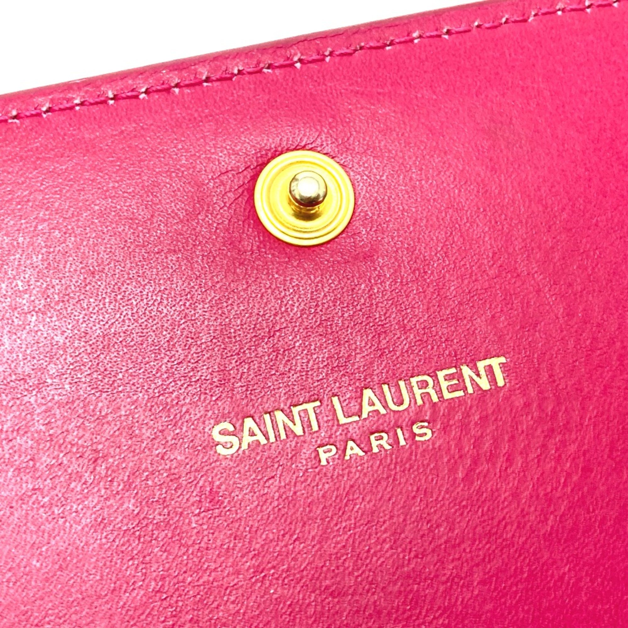 Saint Laurent Paris 340839 logo Bifold fashion accessory Long Wallet Fusha pink