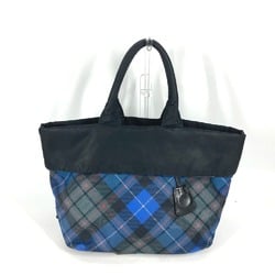 PRADA check Tote Bag Shoulder Bag Black Blue x Green