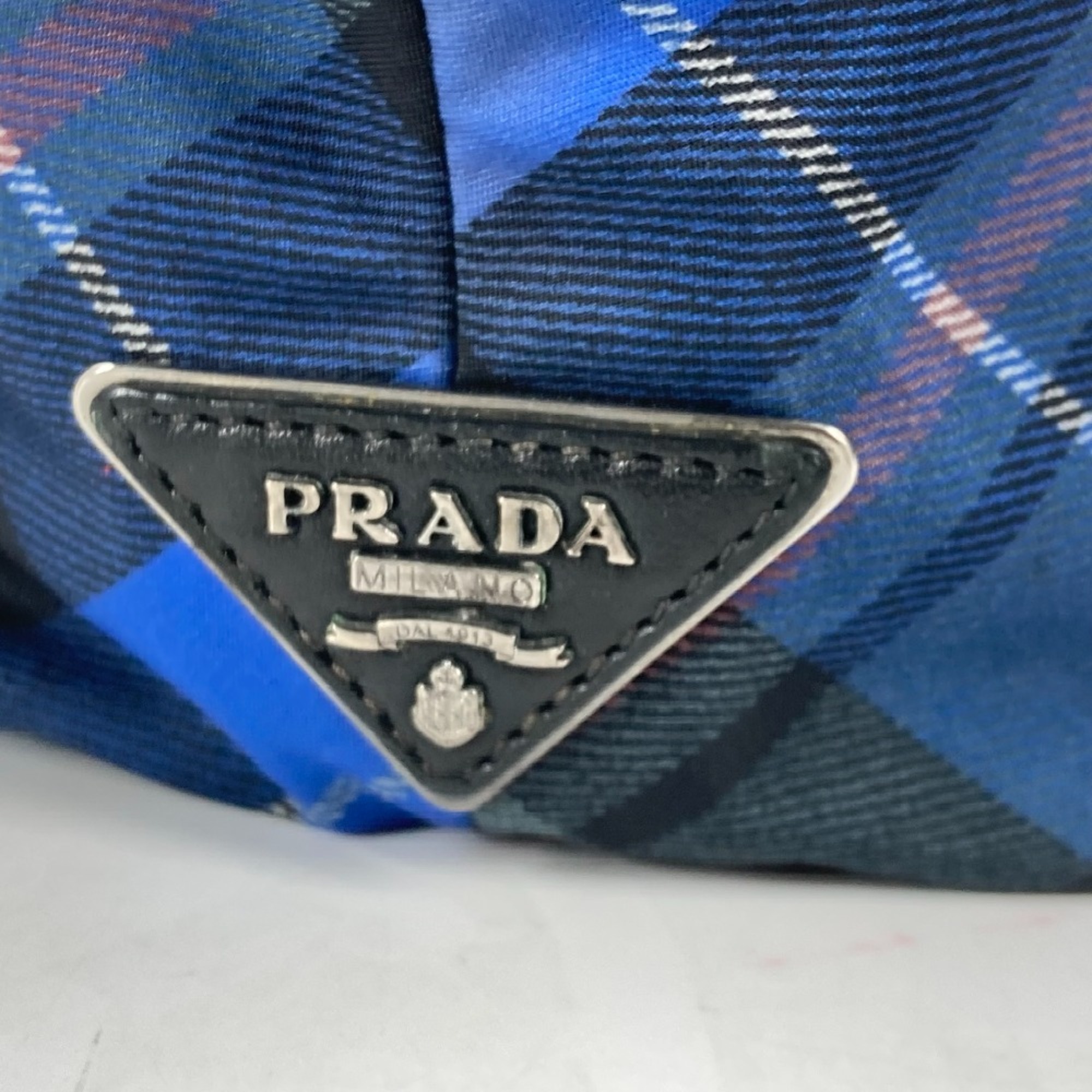 PRADA check Tote Bag Shoulder Bag Black Blue x Green