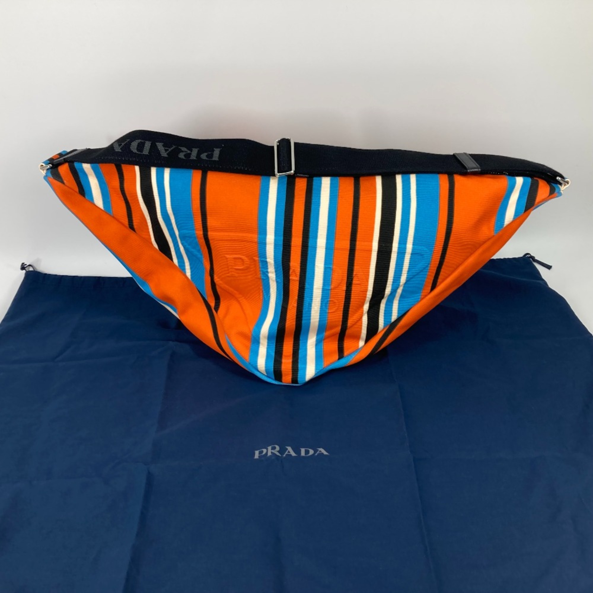 PRADA 2VY007 stripe bag crossbody Shoulder Bag Orange Blue x Black