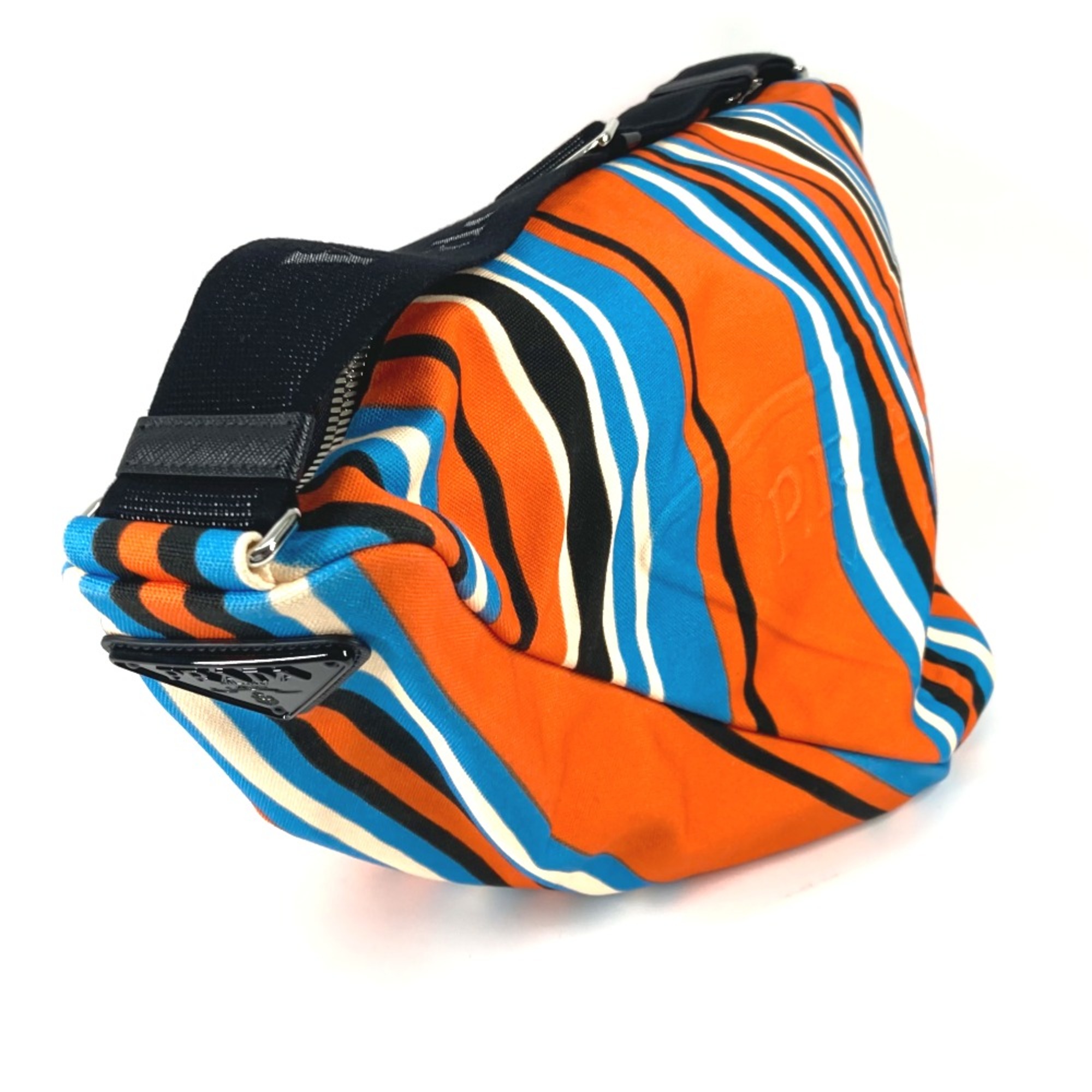 PRADA 2VY007 stripe bag crossbody Shoulder Bag Orange Blue x Black