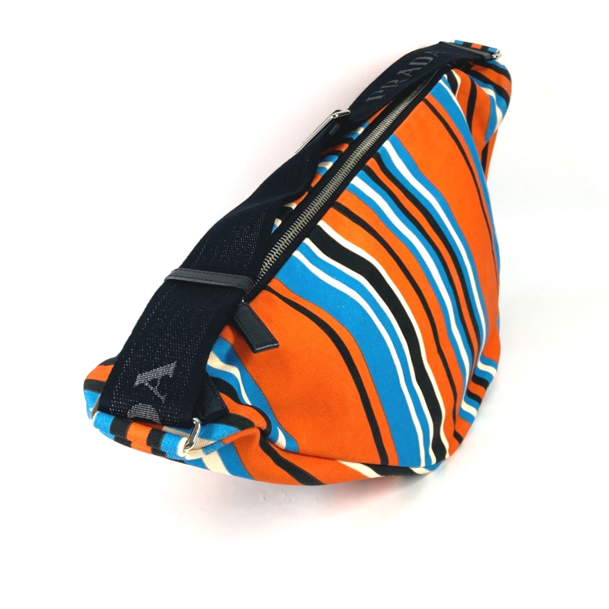 PRADA 2VY007 stripe bag crossbody Shoulder Bag Orange Blue x Black