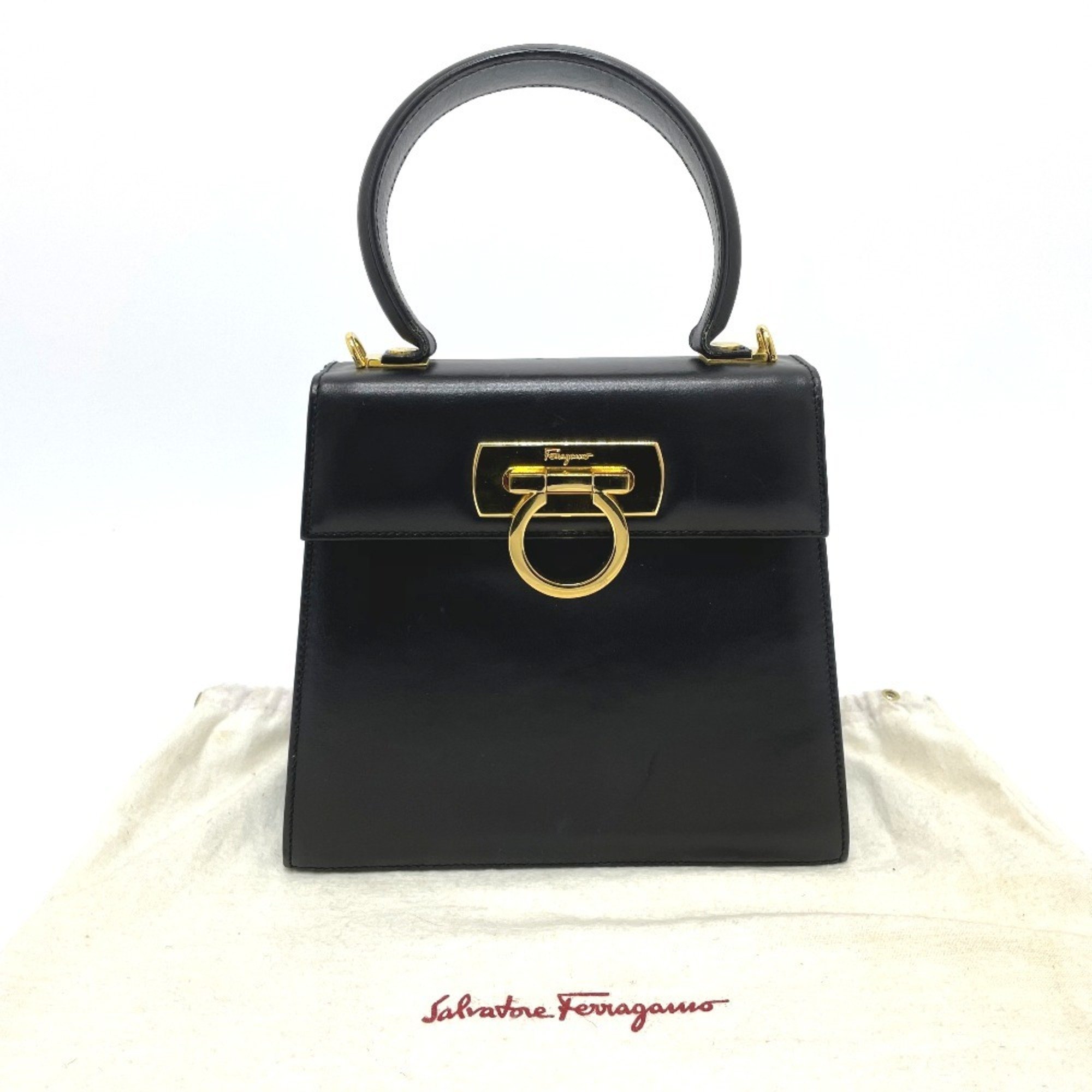 Salvatore Ferragamo BX-212193 Gancini Bag 2WAY Hand Bag Shoulder Bag Black GoldHardware