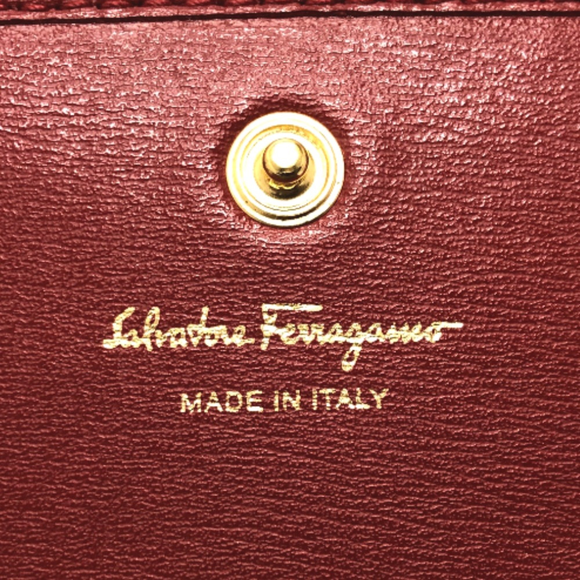 Salvatore Ferragamo Gancini Wallet Long Wallet Red Beige/GoldHardware