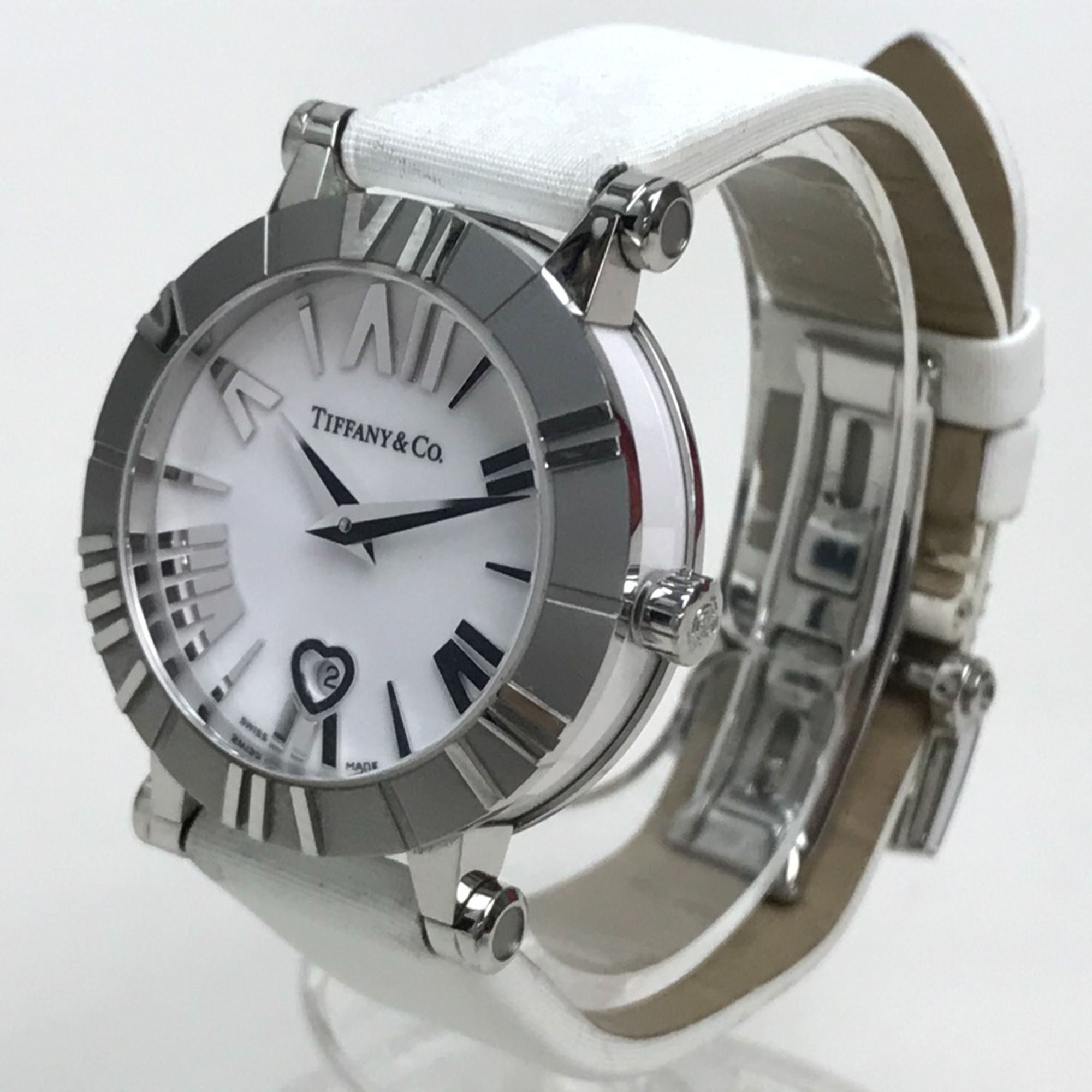 TIFFANY&Co. Z1300.11.11A20A41A White ceramic Quartz date Wristwatch Silver White belt