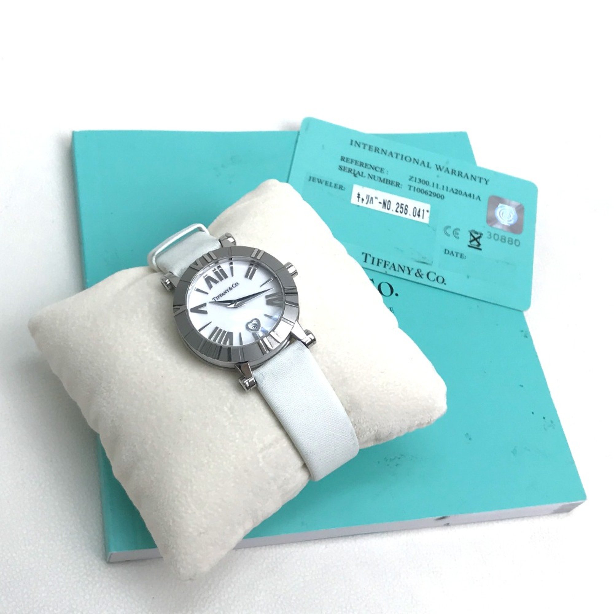 TIFFANY&Co. Z1300.11.11A20A41A White ceramic Quartz date Wristwatch Silver White belt