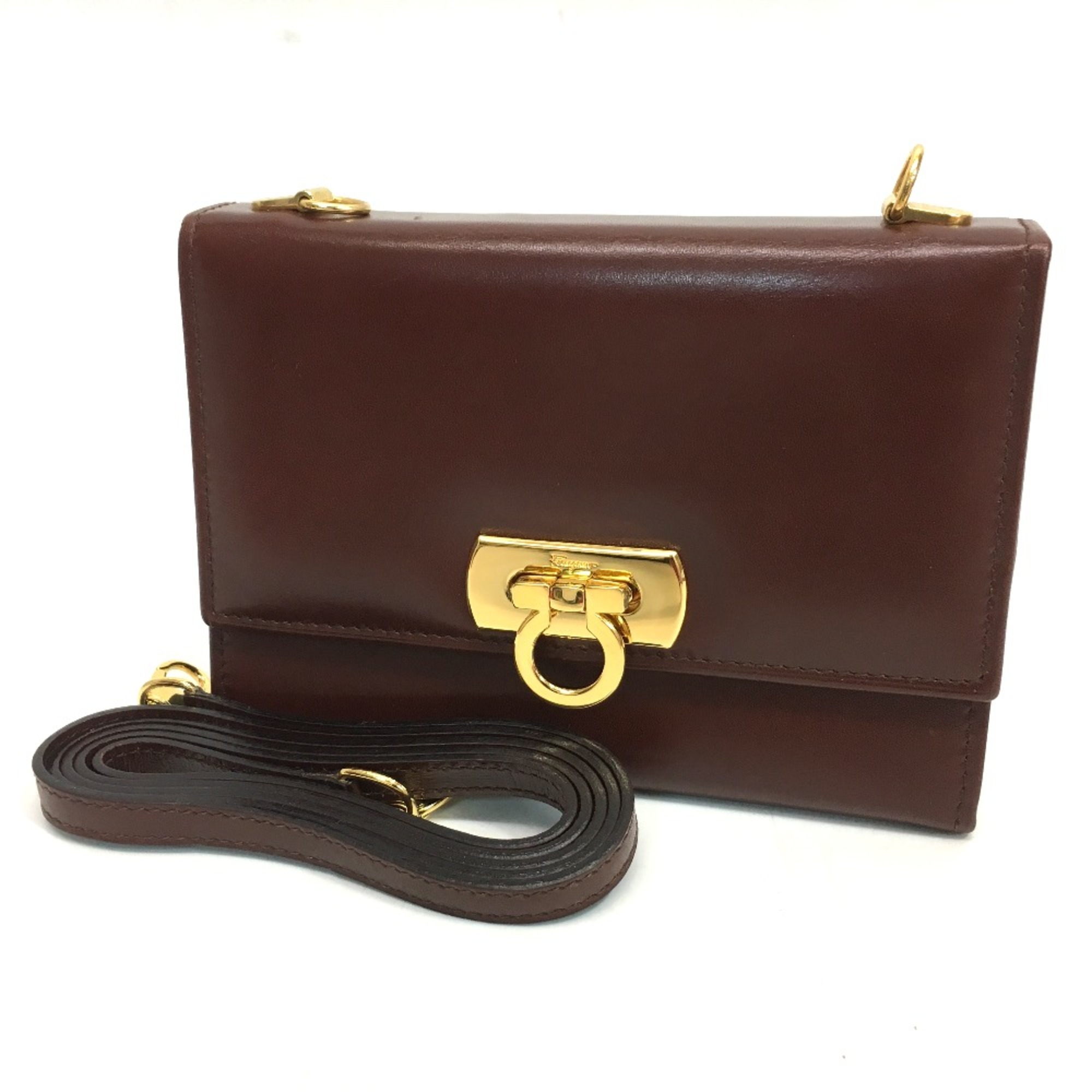 Salvatore Ferragamo Gancini bag wallet bag Shoulder Bag Brown GoldHardware