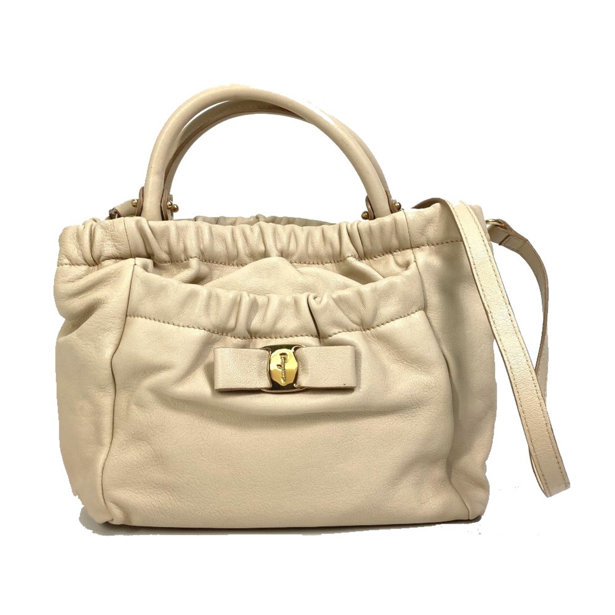 Salvatore Ferragamo Vala 2WAY Shoulder Bag Hand Bag Light Beige