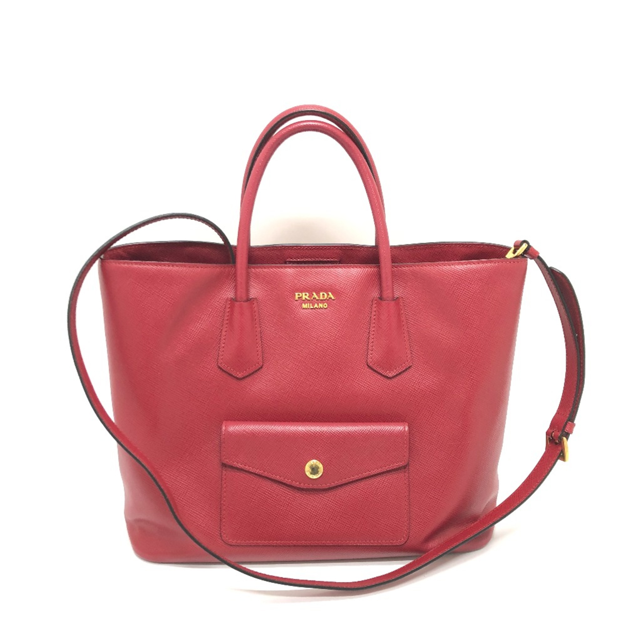 PRADA BN2729 2WAY Bag Shoulder Bag Hand Bag FUOCO Red GoldHardware