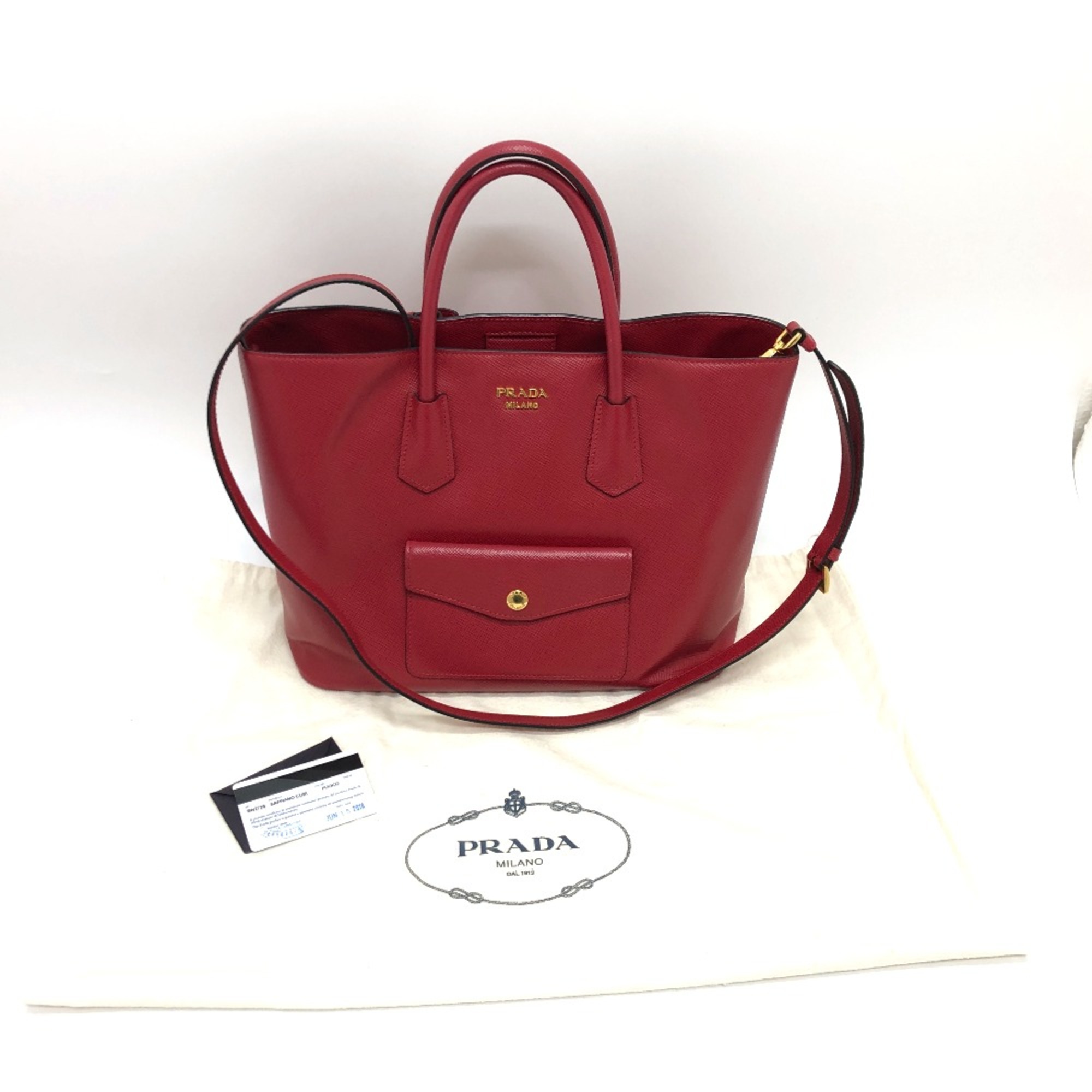 PRADA BN2729 2WAY Bag Shoulder Bag Hand Bag FUOCO Red GoldHardware