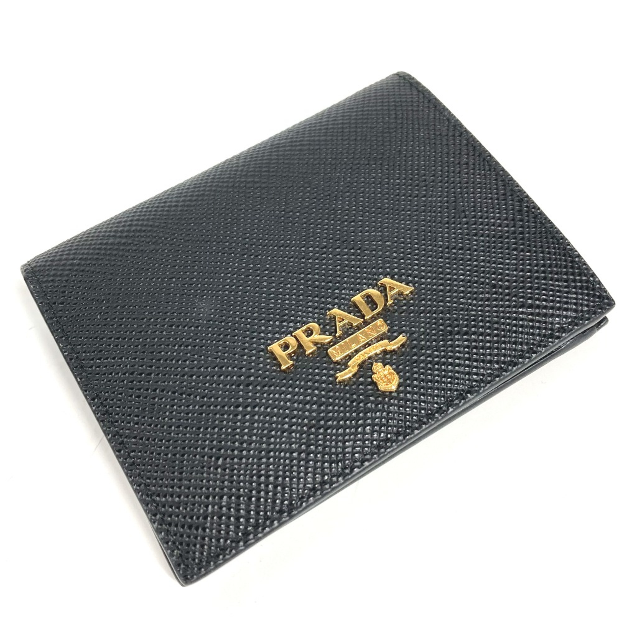 PRADA Compact wallet Folded wallet Black Gold