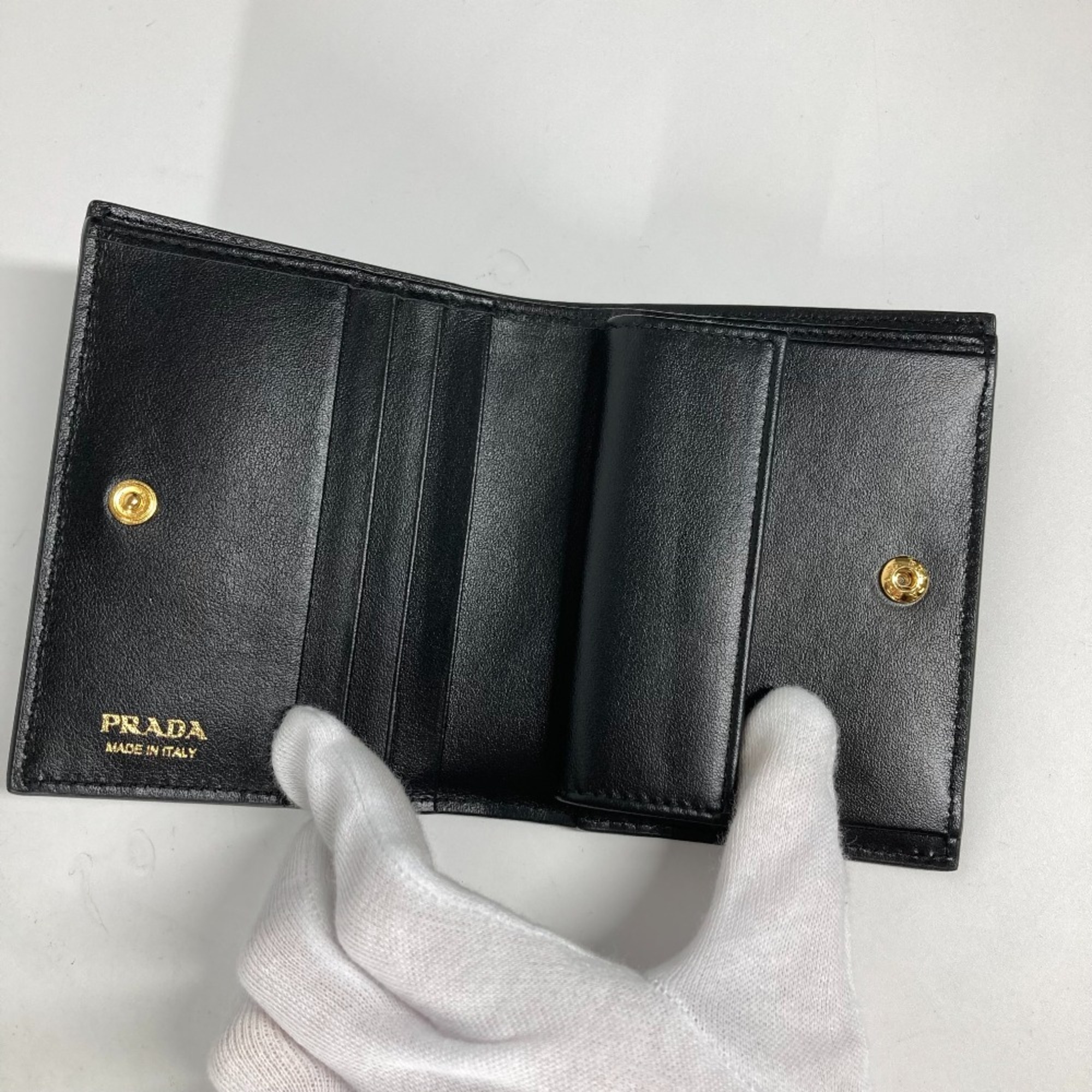 PRADA Compact wallet Folded wallet Black Gold