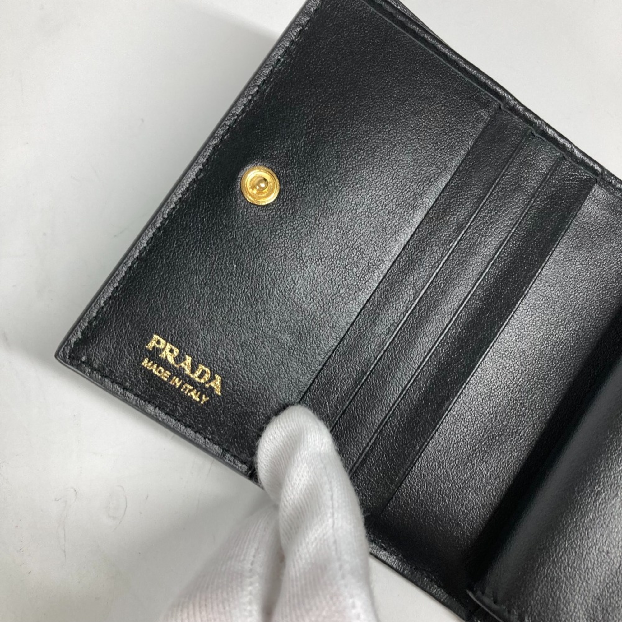 PRADA Compact wallet Folded wallet Black Gold