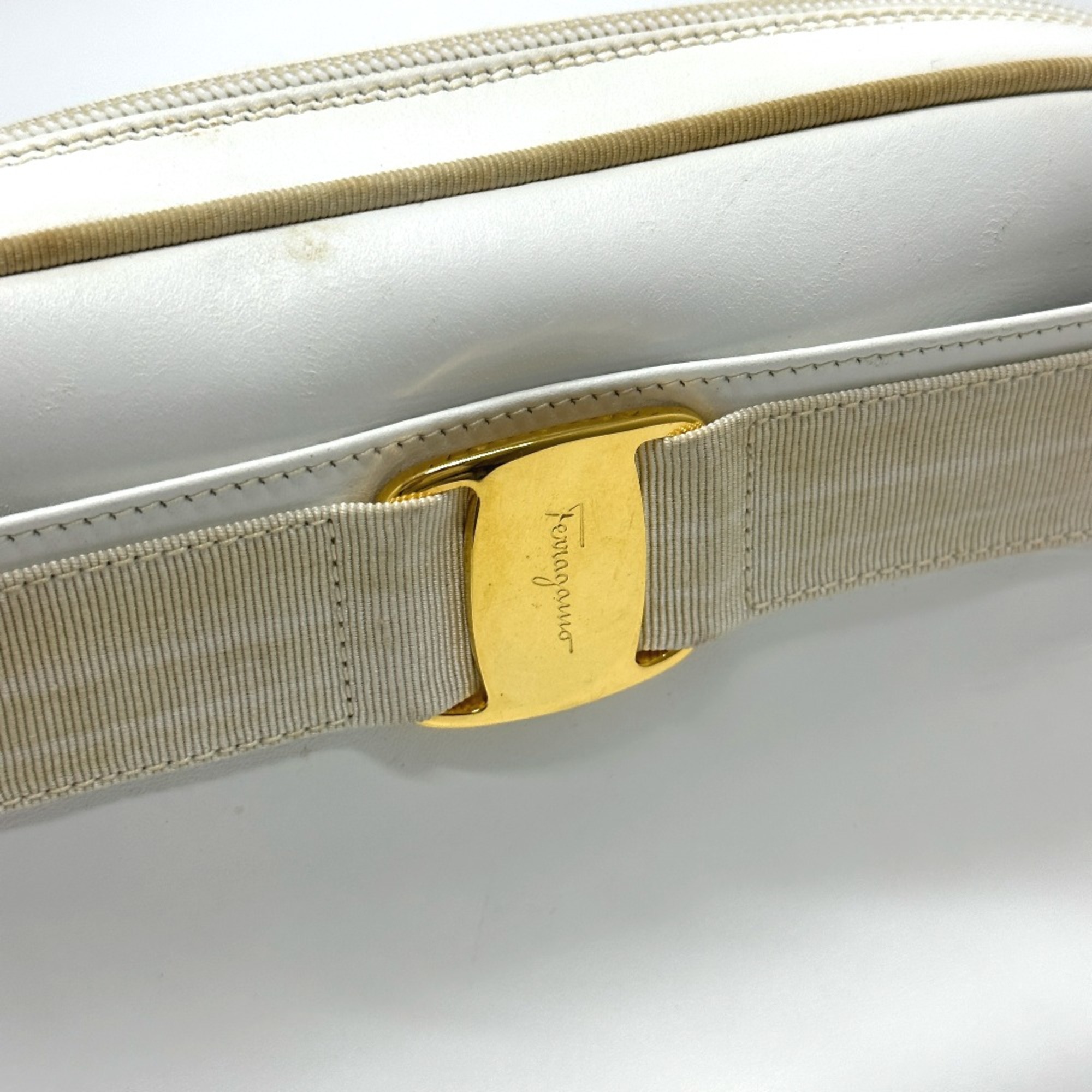 Salvatore Ferragamo BA214183 Vala Shoulder Bag White GoldHardware