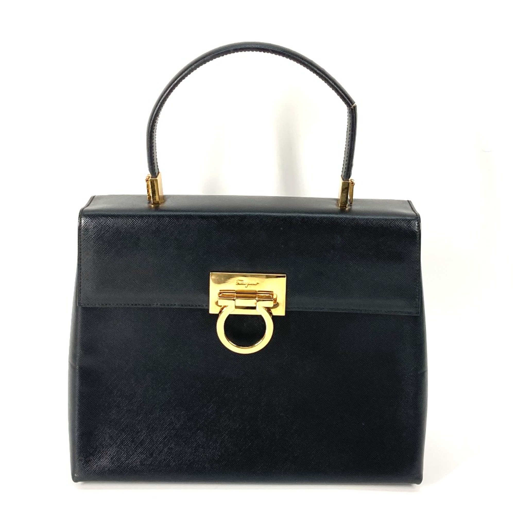 Salvatore Ferragamo AF-21 2WAY Bag Shoulder Bag Hand Bag Black GoldHardware