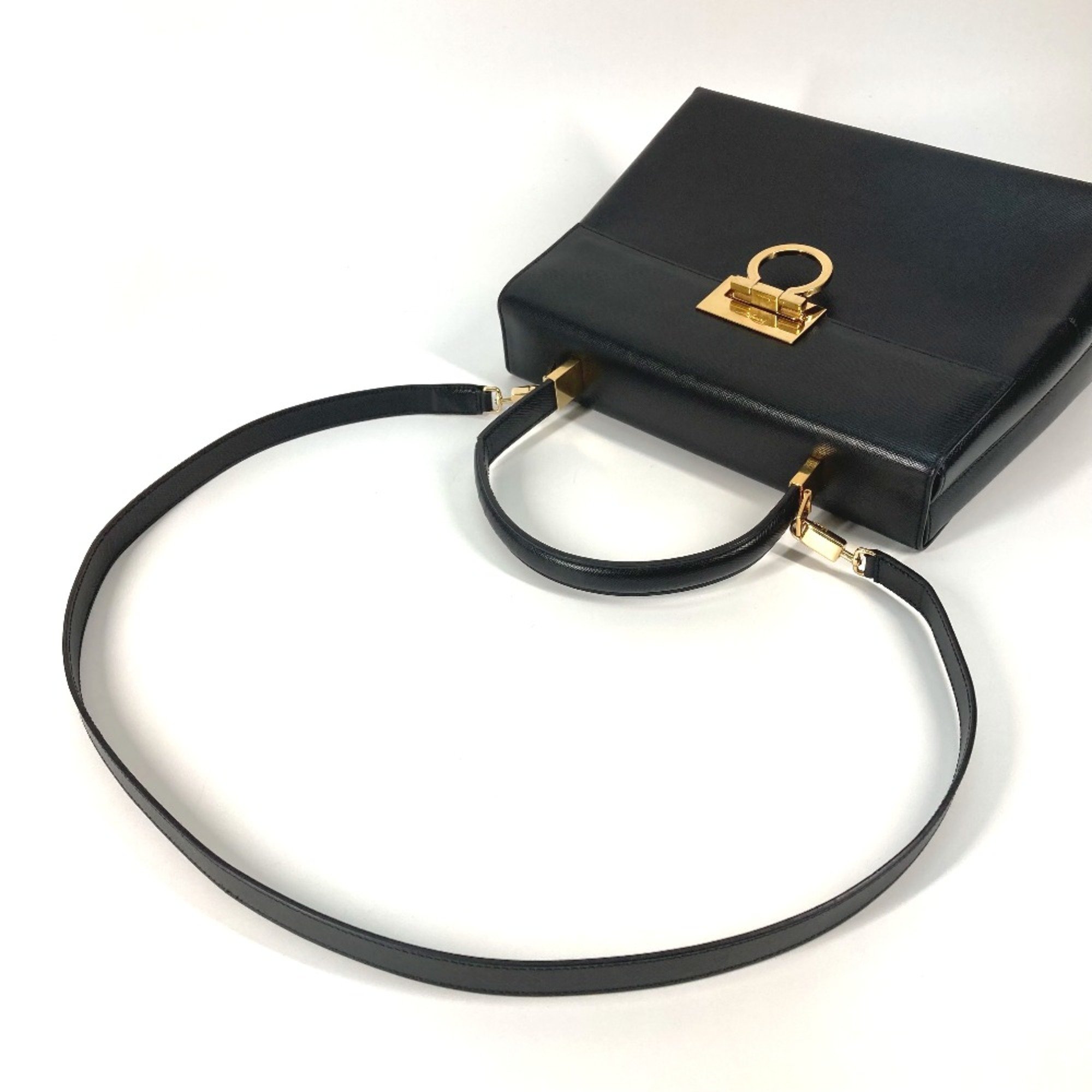 Salvatore Ferragamo AF-21 2WAY Bag Shoulder Bag Hand Bag Black GoldHardware