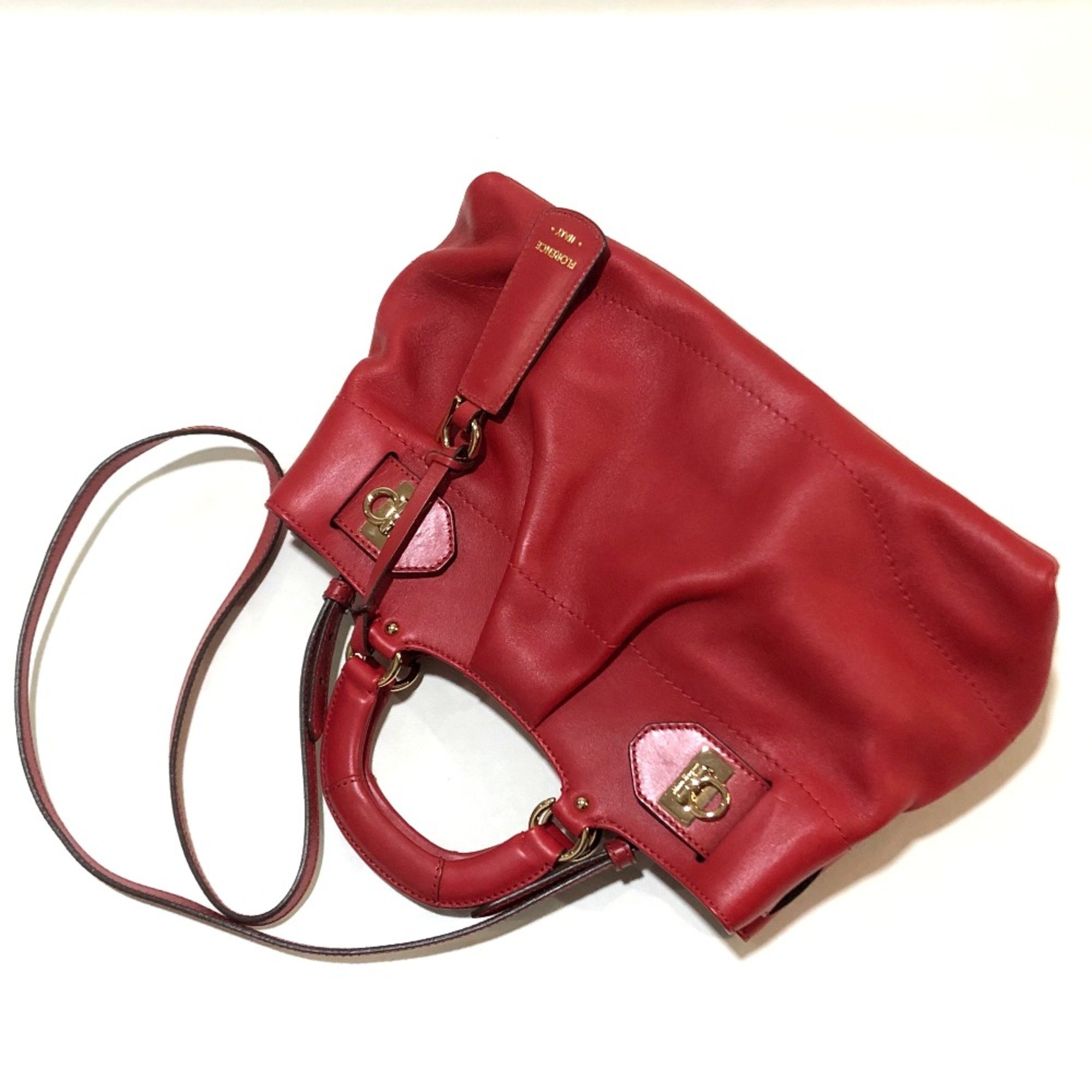 Salvatore Ferragamo DY21 D313 Gancini Bag Hand Bag Shoulder Bag Red