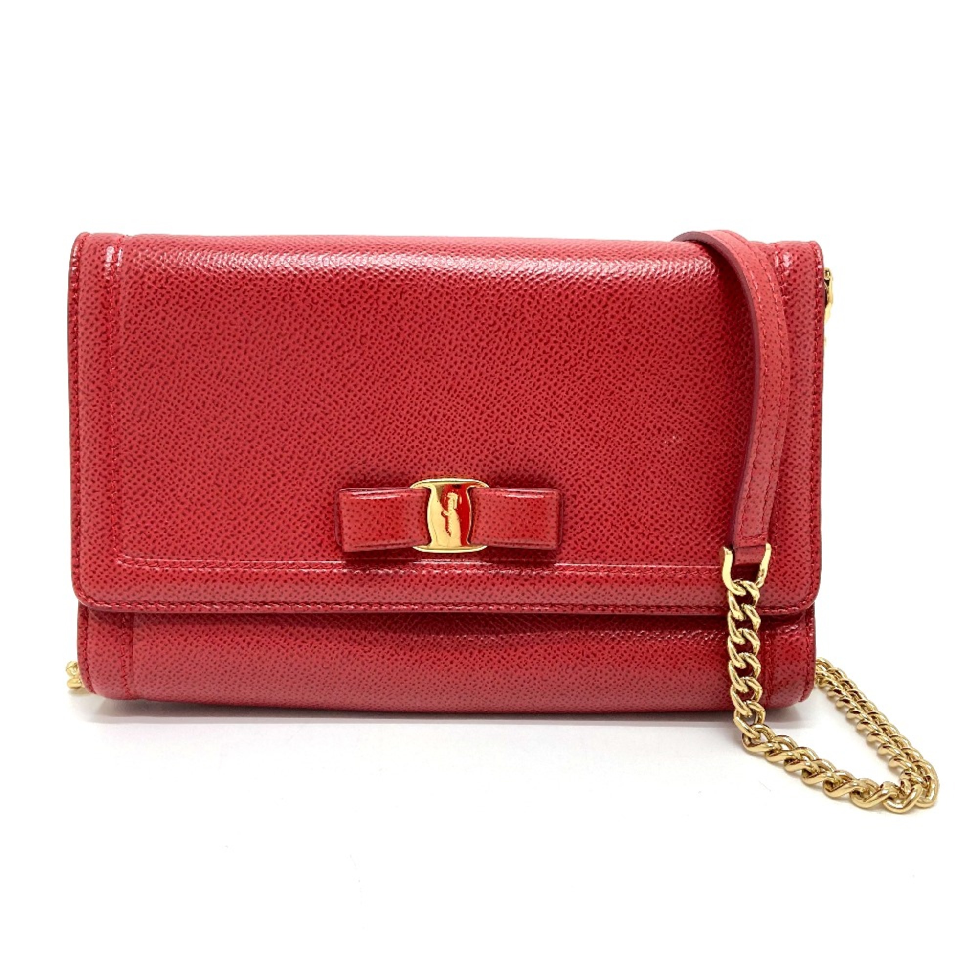 Salvatore Ferragamo Vala Ribbon Bag 2way Pochette Shoulder Bag Red