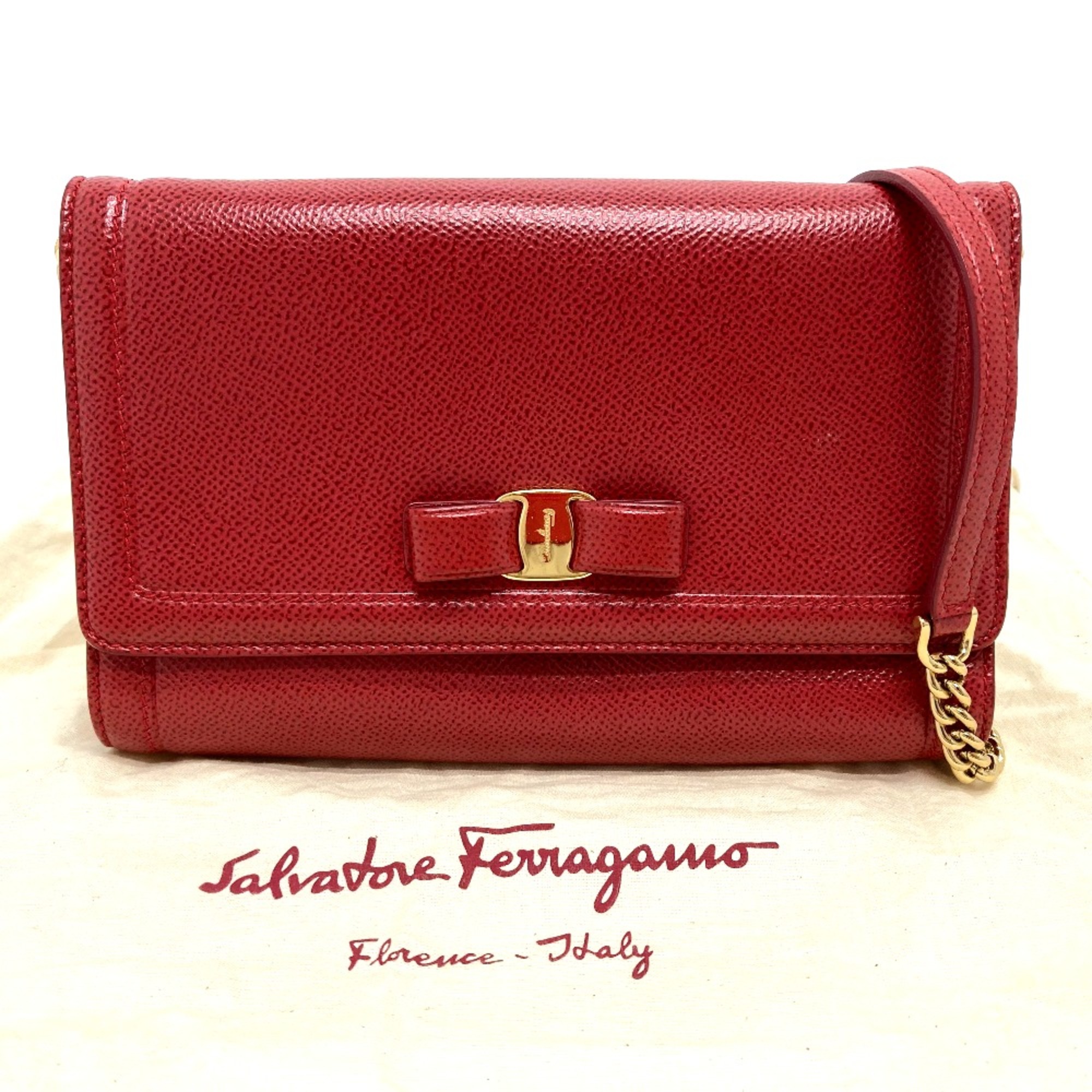 Salvatore Ferragamo Vala Ribbon Bag 2way Pochette Shoulder Bag Red