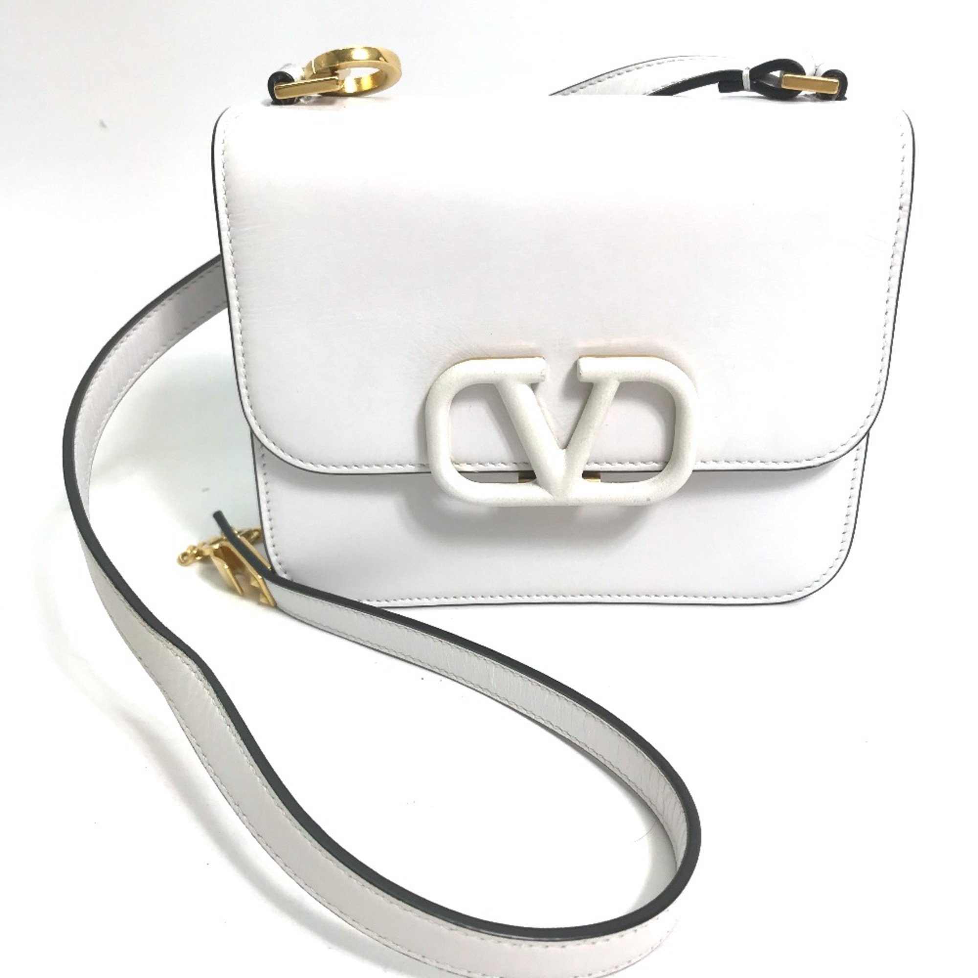 Valentino-Galavani Chain Crossbody Pochette Shoulder Bag White