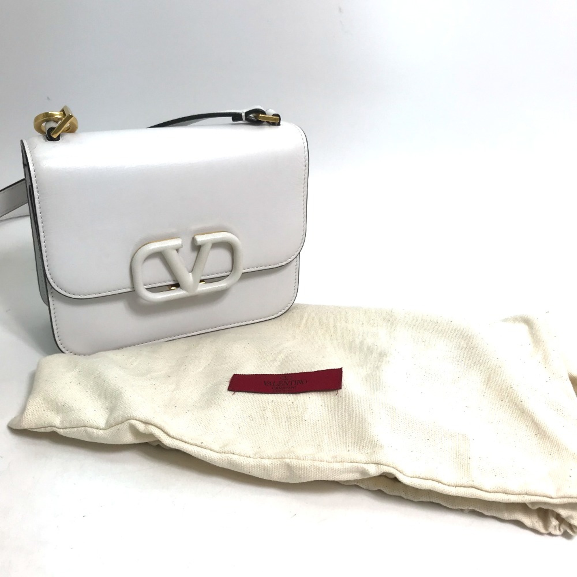 Valentino-Galavani Chain Crossbody Pochette Shoulder Bag White