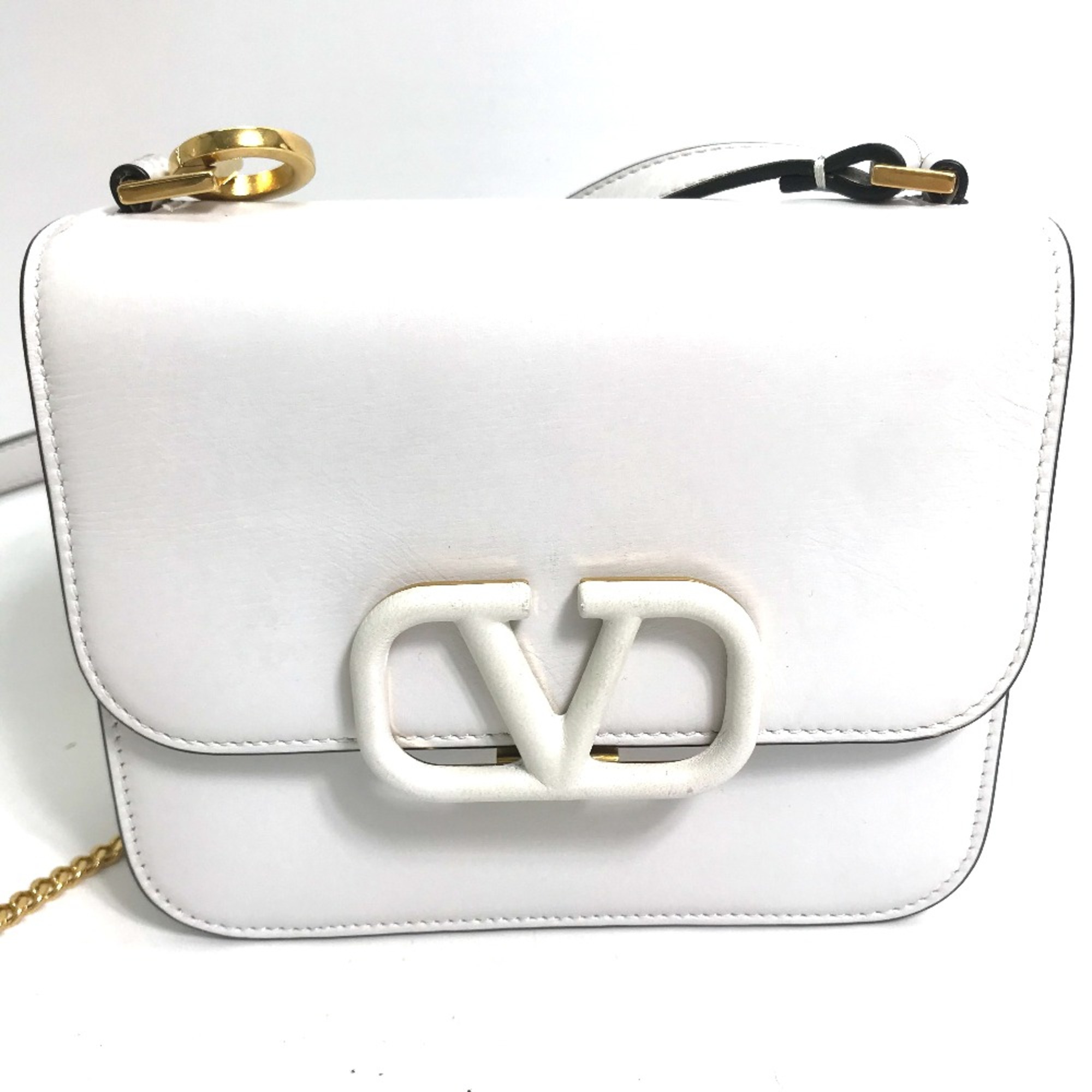 Valentino-Galavani Chain Crossbody Pochette Shoulder Bag White