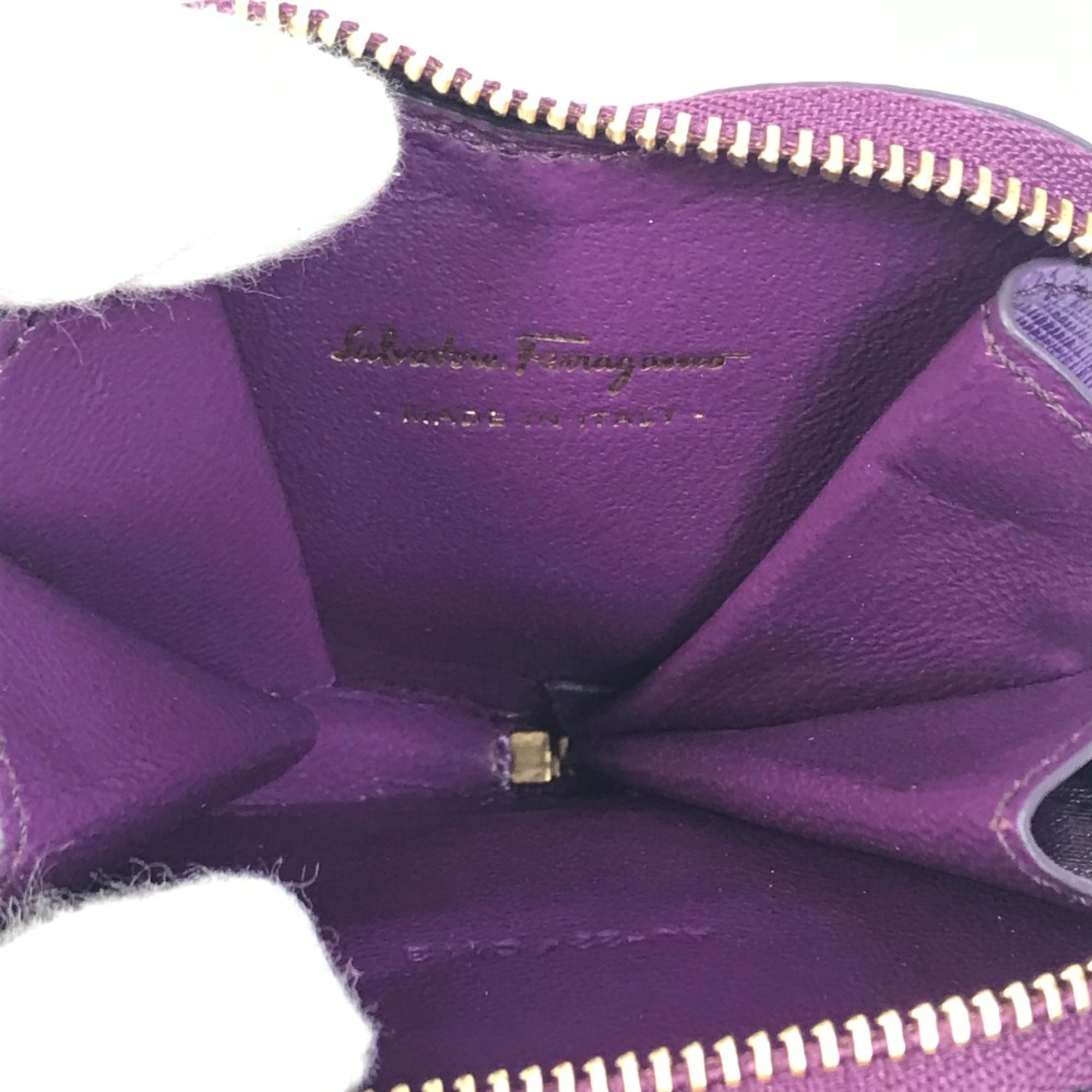 Salvatore Ferragamo AU-22 Gancini Coin Compartment coin purse Purple Based GoldHardware