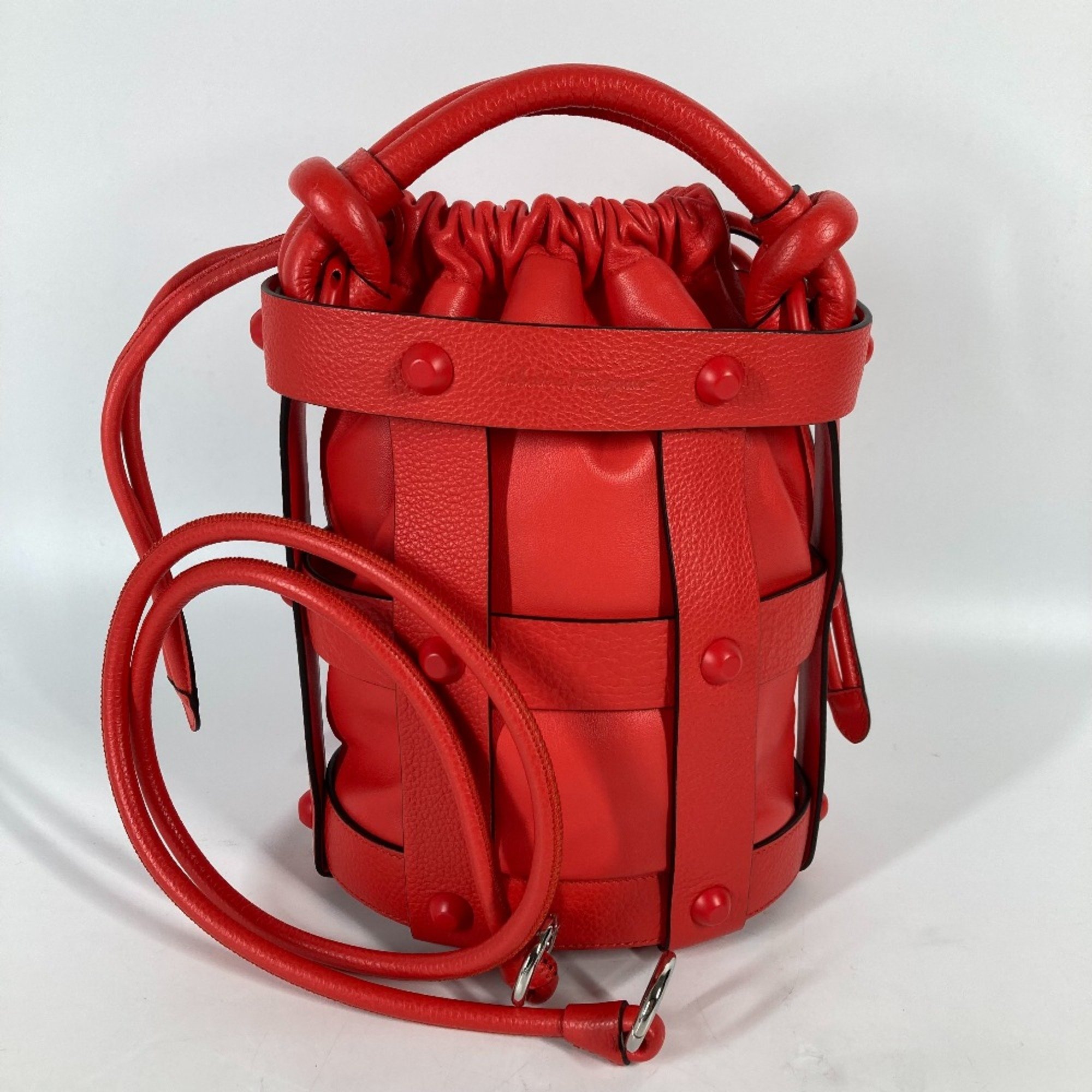 Salvatore Ferragamo Crossbody Bucket-shaped drawstring bag  2-way drawstring Shoulder Bag Red