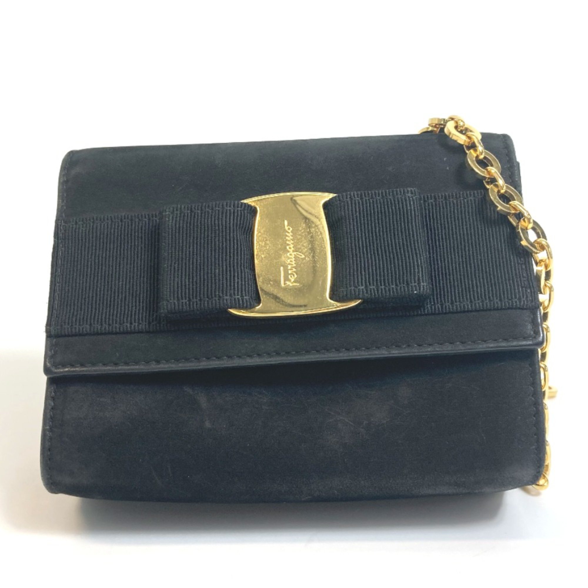 Salvatore Ferragamo AQ213202 Vala Ribbon bag mini Pochette Shoulder Bag Black GoldHardware