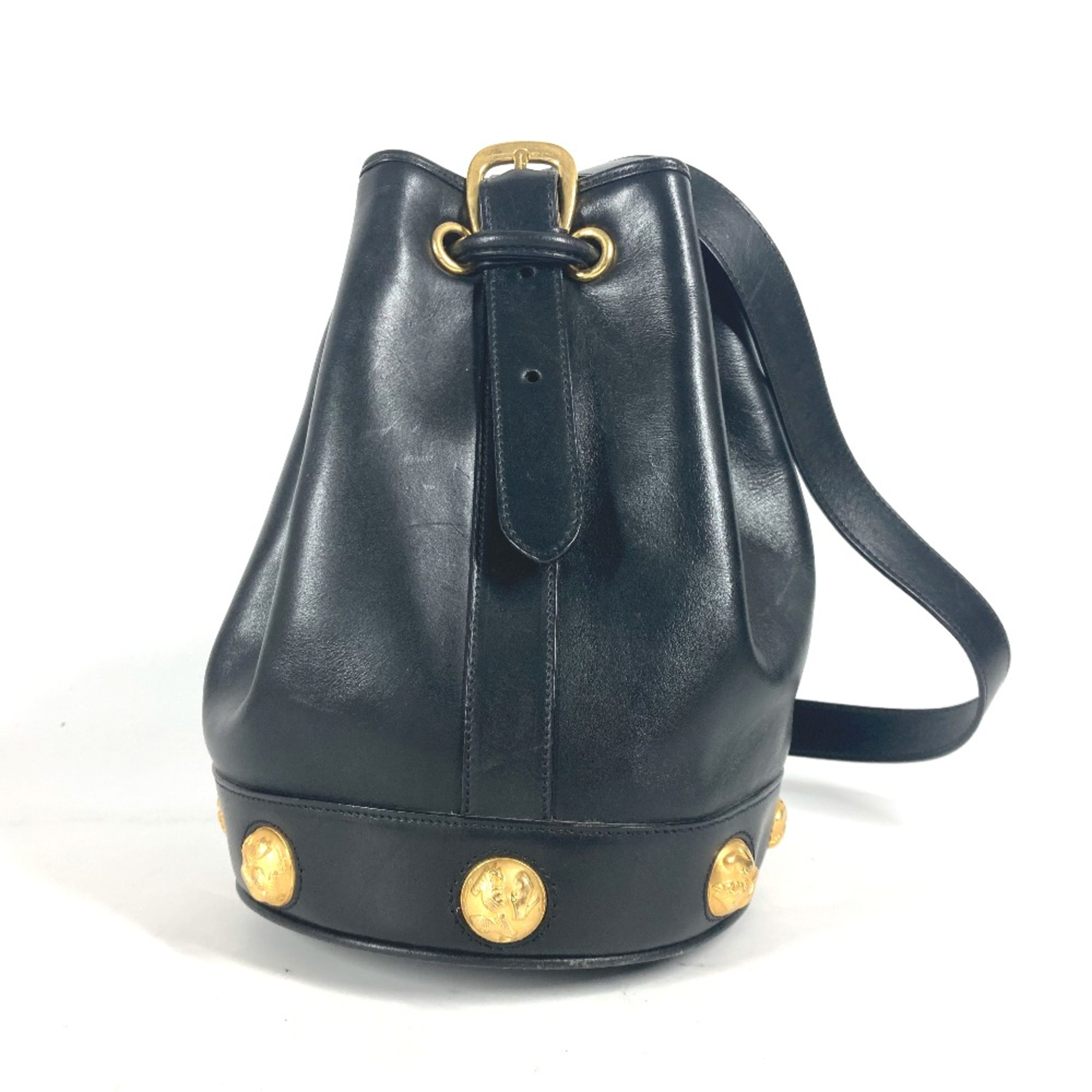 Salvatore Ferragamo vintage Crossbody Drawstring Bag Pochette Shoulder Bag Black Gold