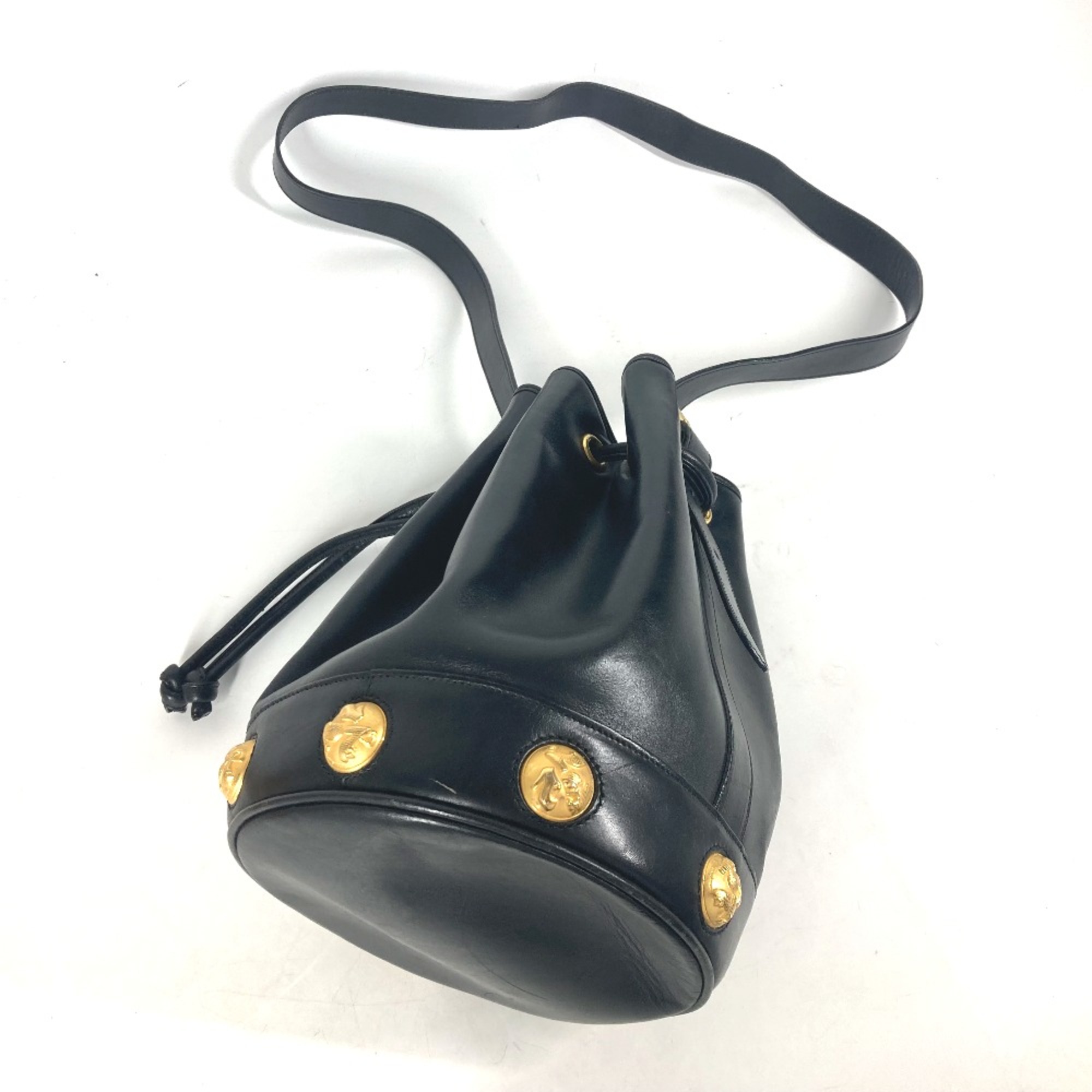 Salvatore Ferragamo vintage Crossbody Drawstring Bag Pochette Shoulder Bag Black Gold