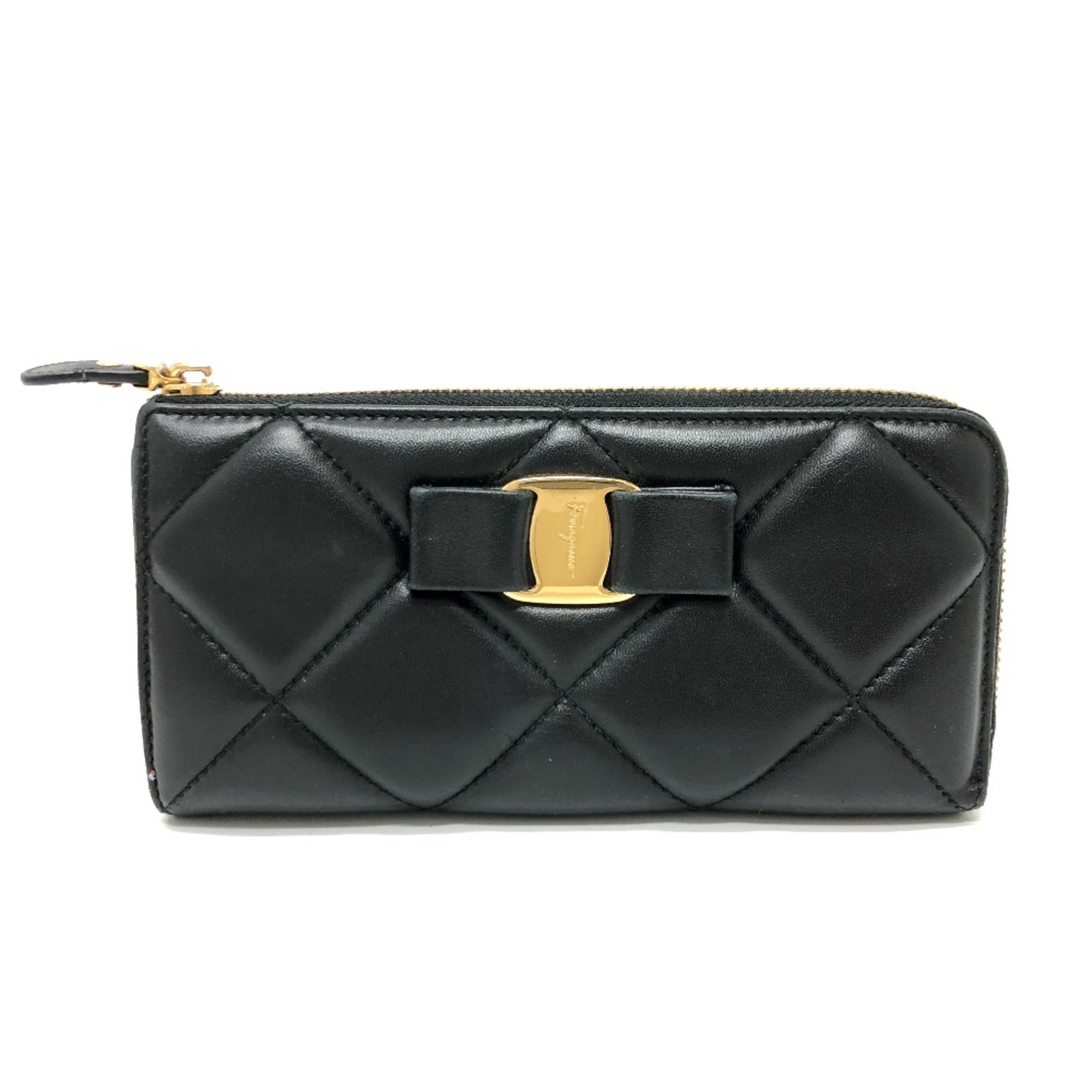 Salvatore Ferragamo Vala L-shaped fastener Long Wallet Black GoldHardware