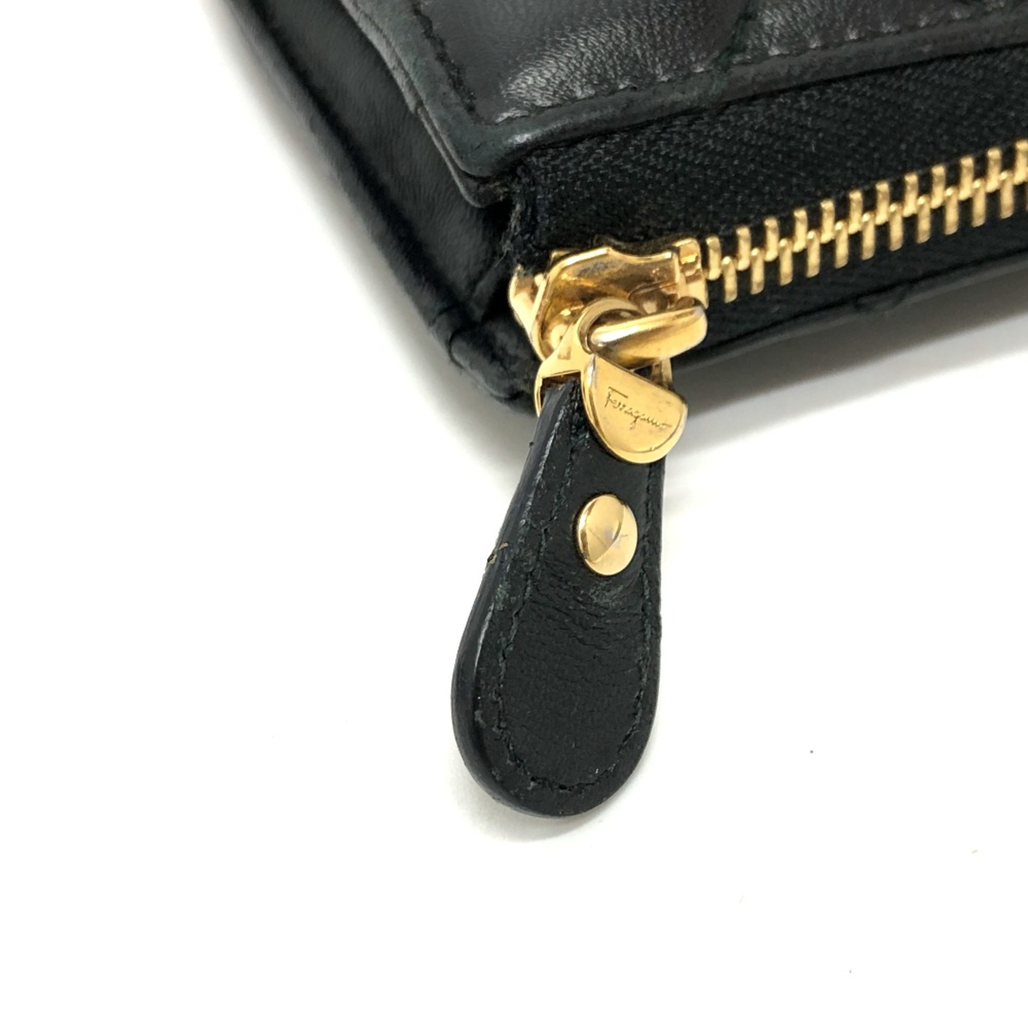 Salvatore Ferragamo Vala L-shaped fastener Long Wallet Black GoldHardware