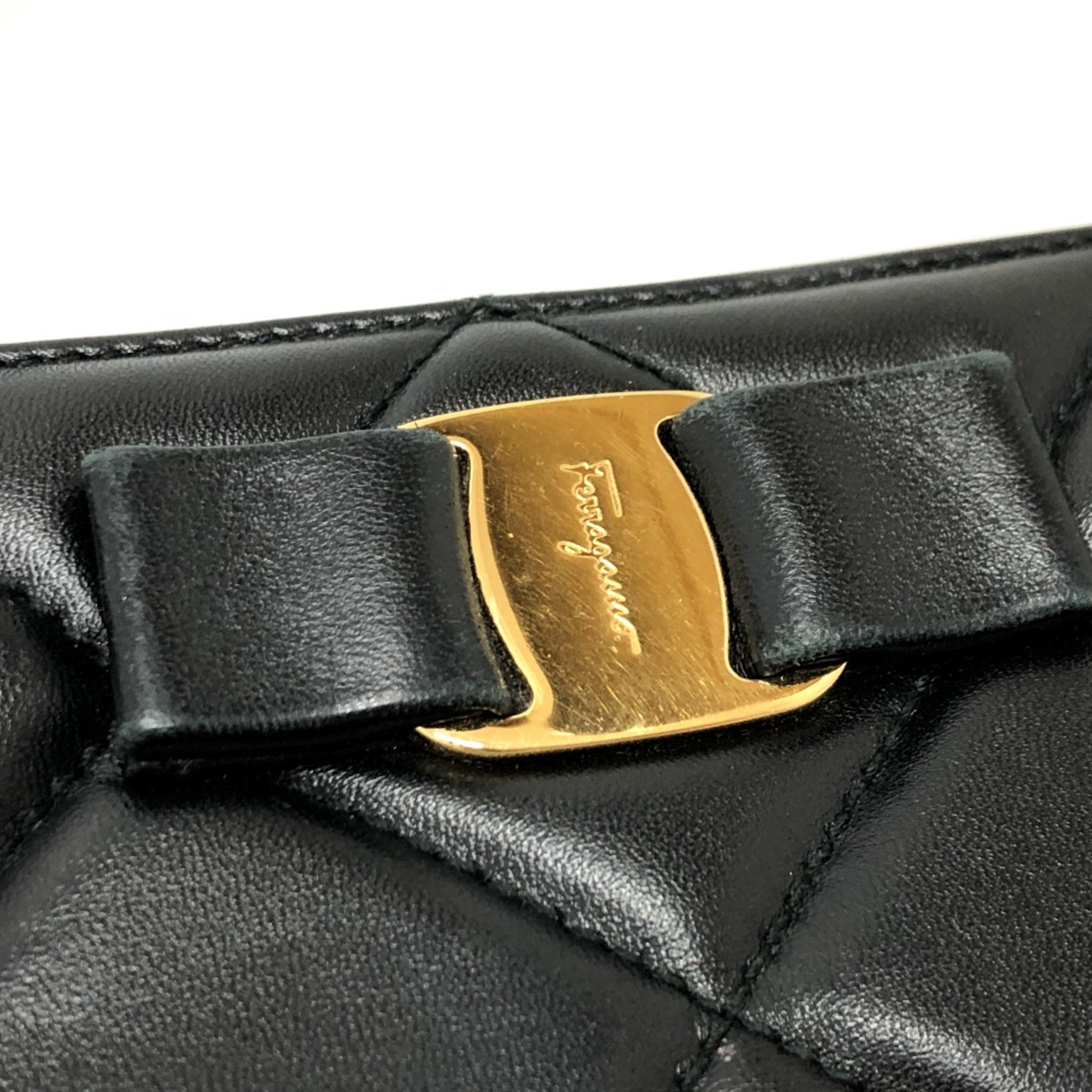 Salvatore Ferragamo Vala L-shaped fastener Long Wallet Black GoldHardware