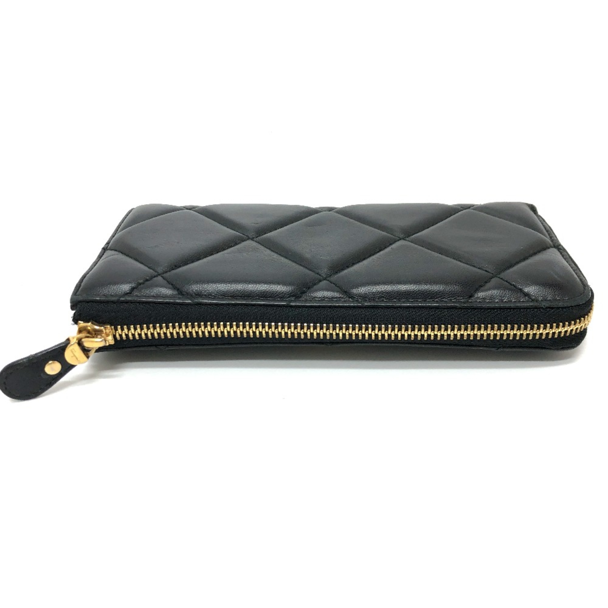 Salvatore Ferragamo Vala L-shaped fastener Long Wallet Black GoldHardware