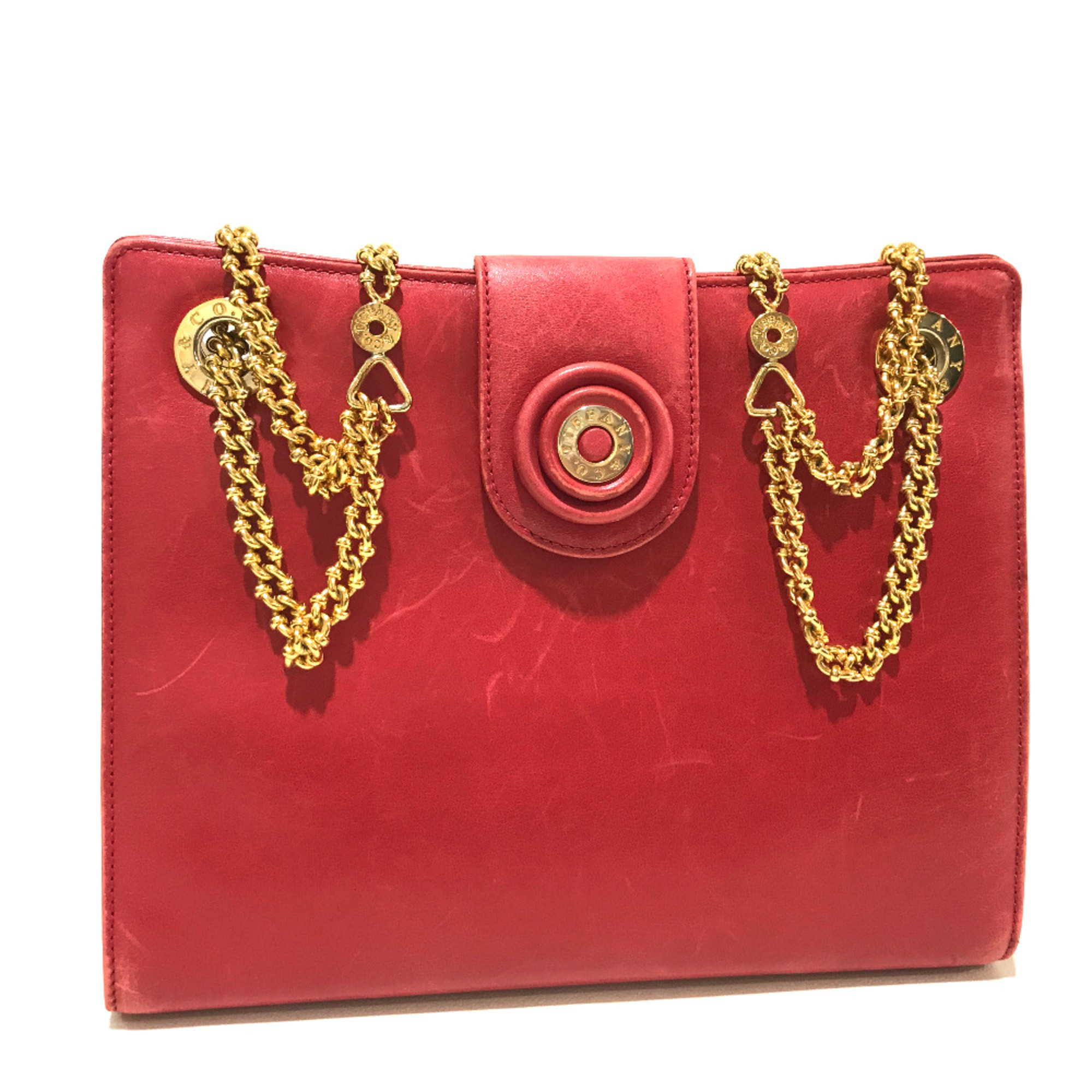 TIFFANY&Co. vintage Bag Pochette ChainShoulder Shoulder Bag Red Red GoldHardware