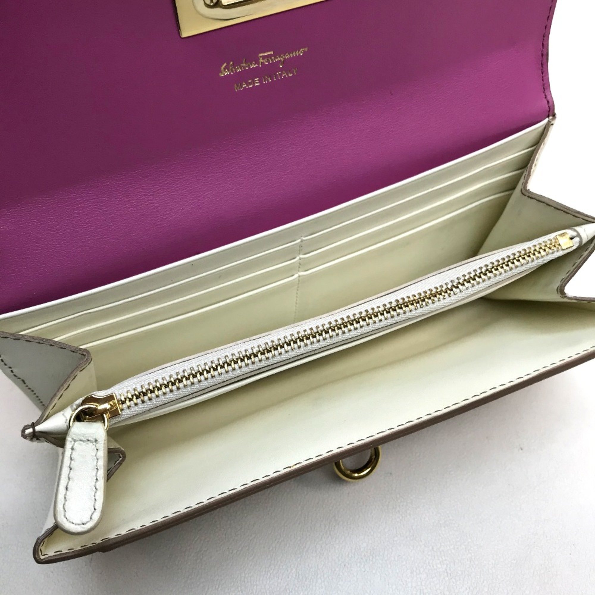 Salvatore Ferragamo JL-22 C272 Tricolor Long Wallet Beige x Purple x White GoldHardware