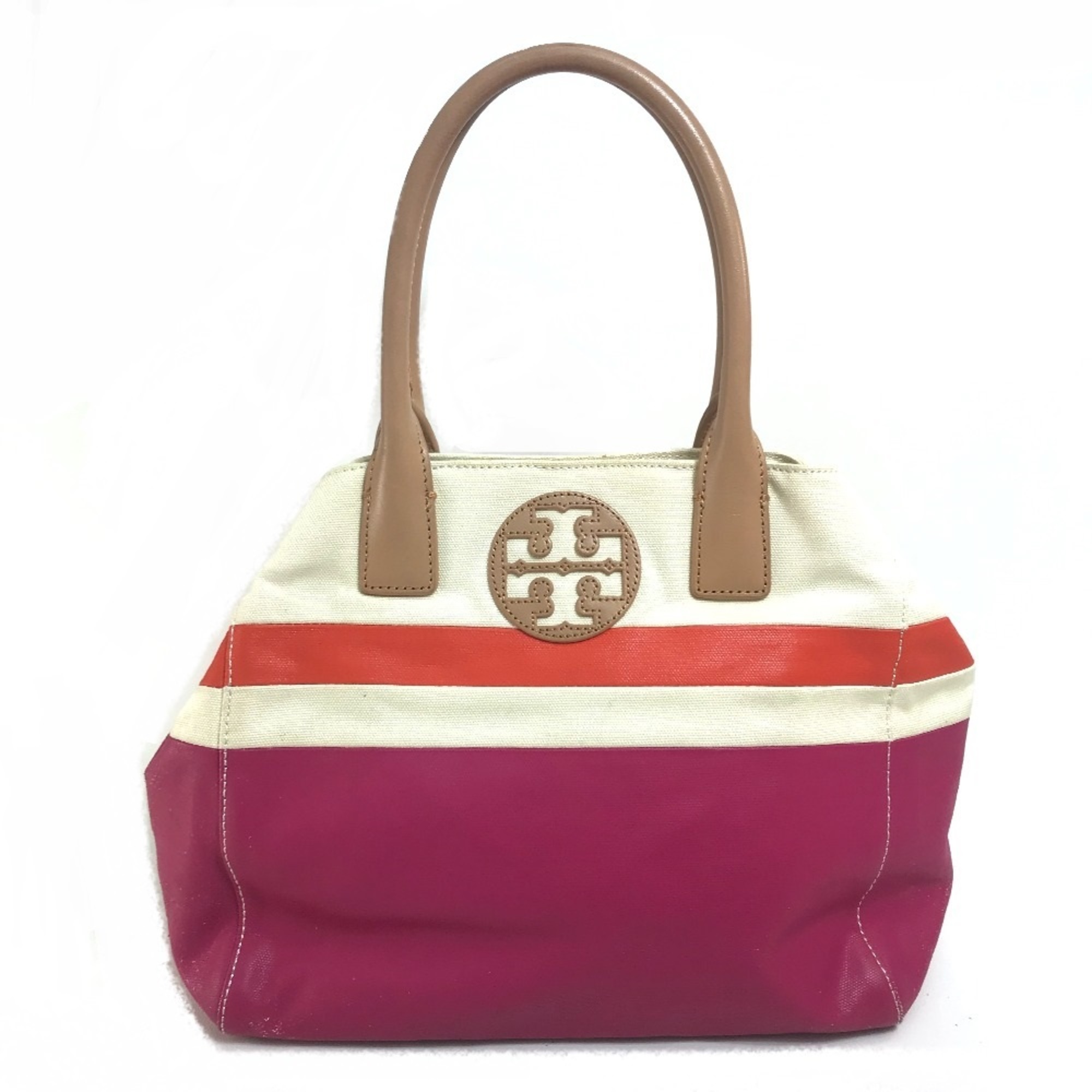 Tory Burch 21129791 Logo Mark Bag Shoulder Bag Tote Bag Fuchsia Pink x Orange x Ivory